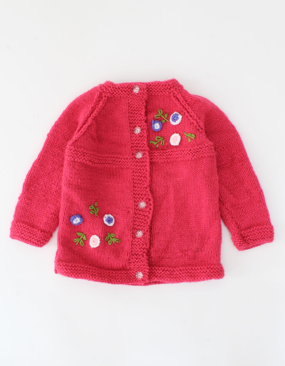 Handmade Full Sleeves Knitted Embroidered Sweater-Pink