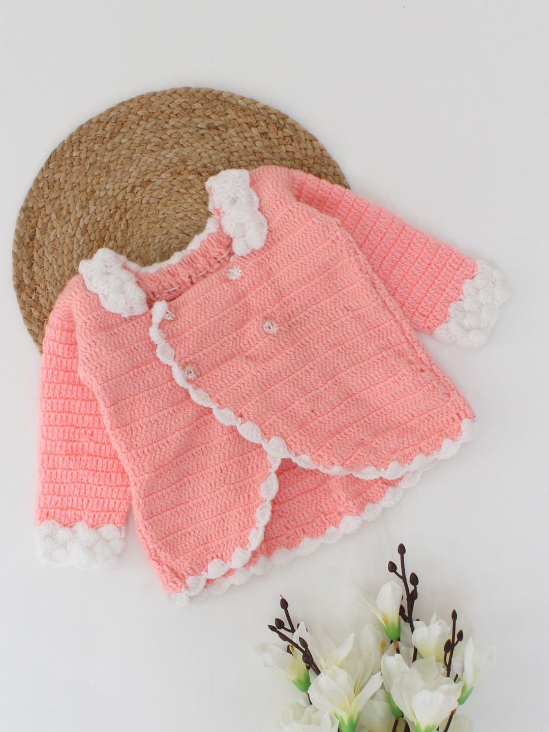 Handmade Crochet Full Sleeves Stylish Sweater-Pink