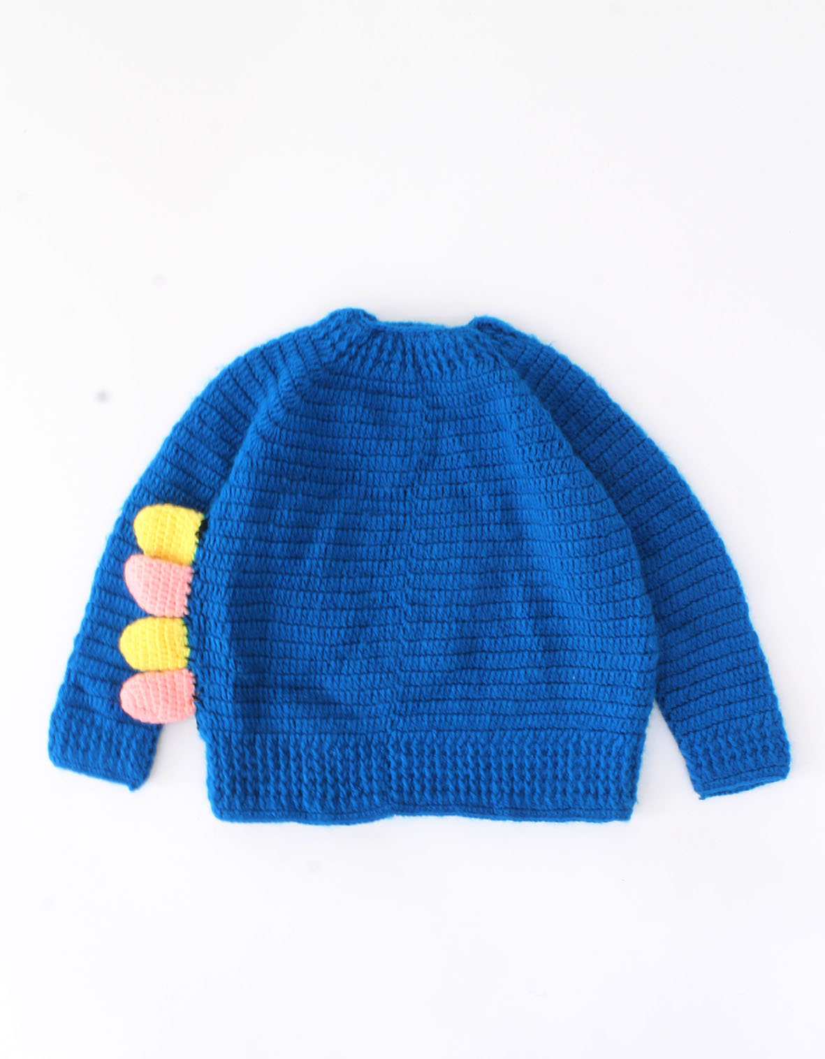 Handmade Crochet Full Sleeves Dino Face Detailing Sweater For Kids-Blue