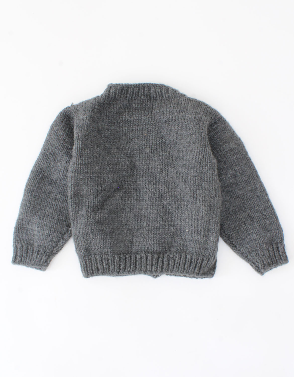 Handmade Knitted Full Sleeves Floral Design Sweater-Grey