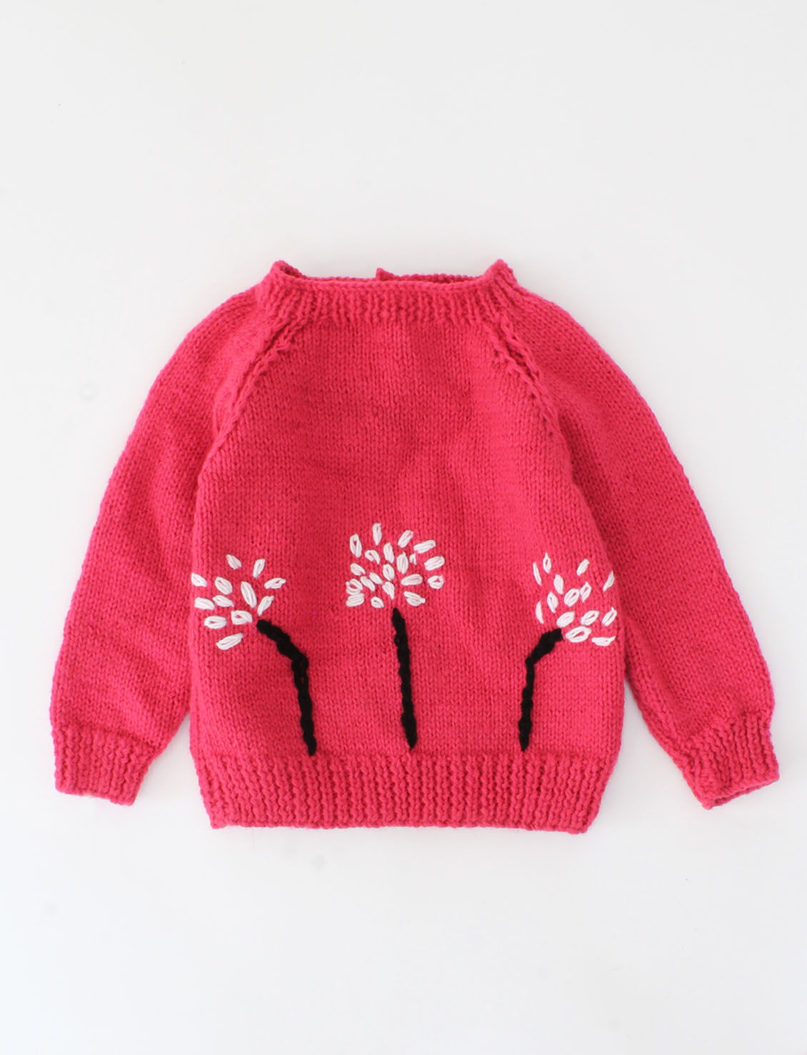Handmade Knitted Full Sleeves Embroidered Sweater-Coral