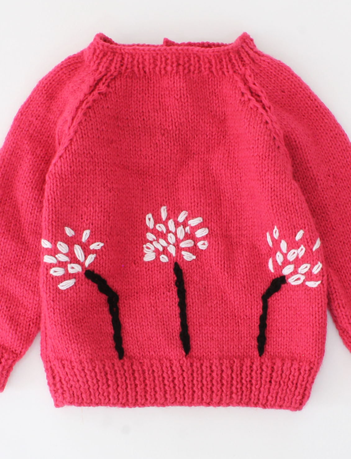 Handmade Knitted Full Sleeves Embroidered Sweater-Coral