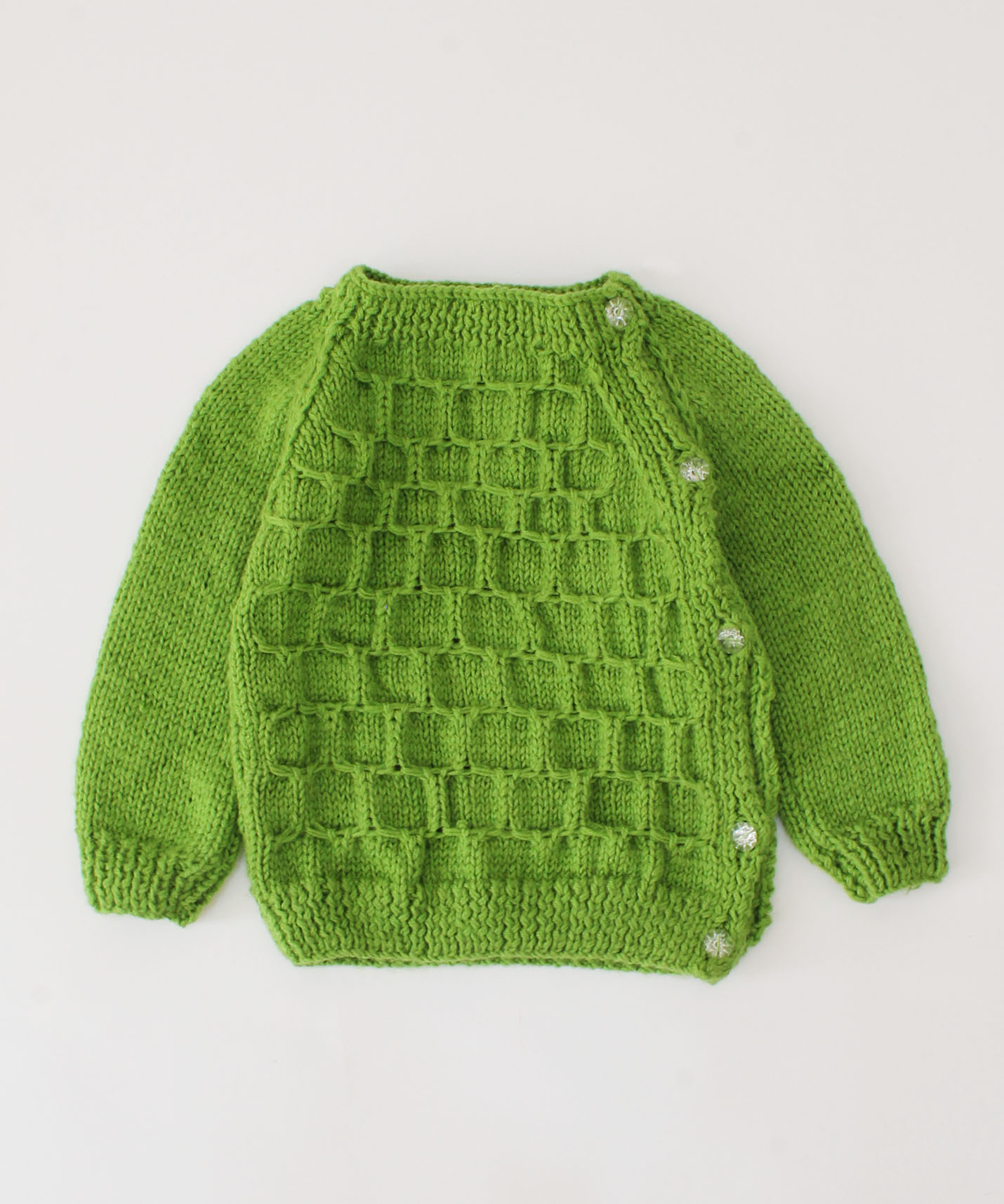 Handmade Knitted Full Sleeves Block Design Sweater-Green