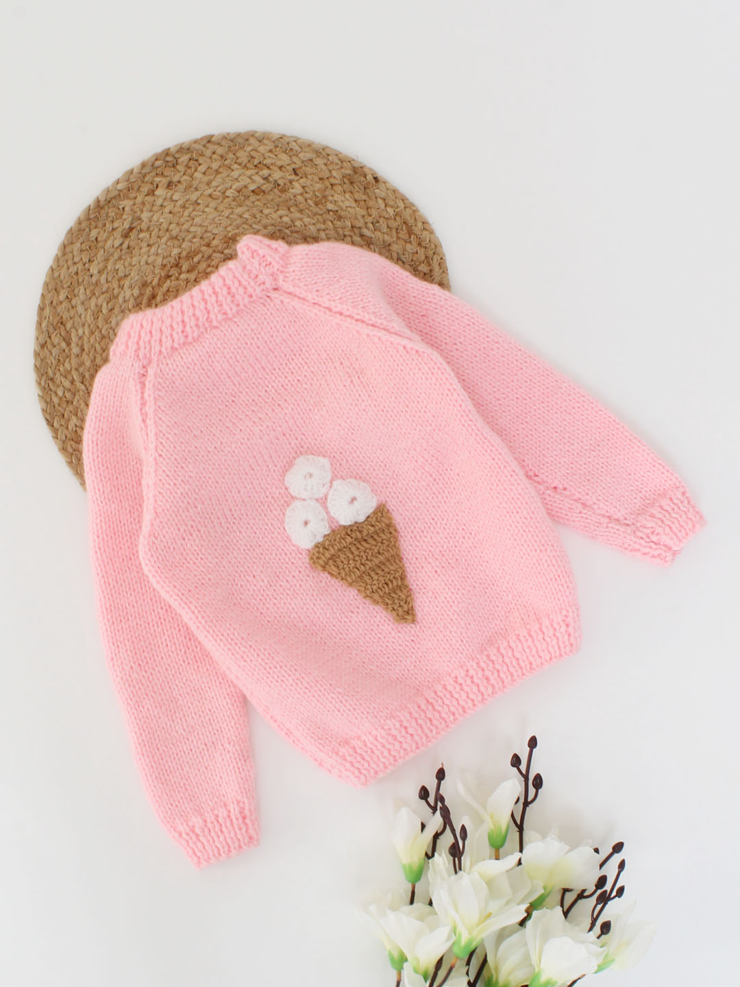 Woonie Knitted Baby Sweater with Ice cream Cone Applique
