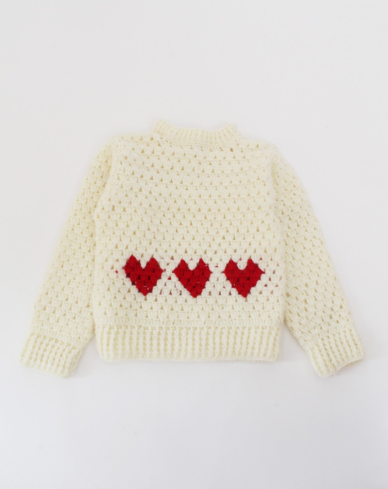 Handmade Crochet Full Sleeves Heart Detailing Sweater-Cream