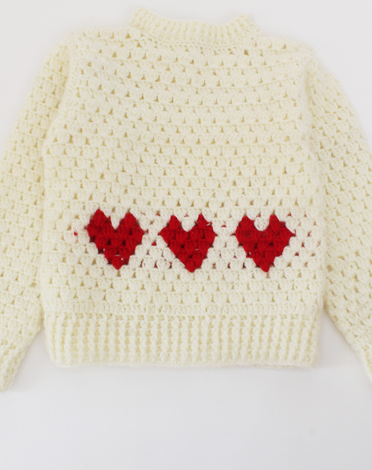 Handmade Crochet Full Sleeves Heart Detailing Sweater-Cream