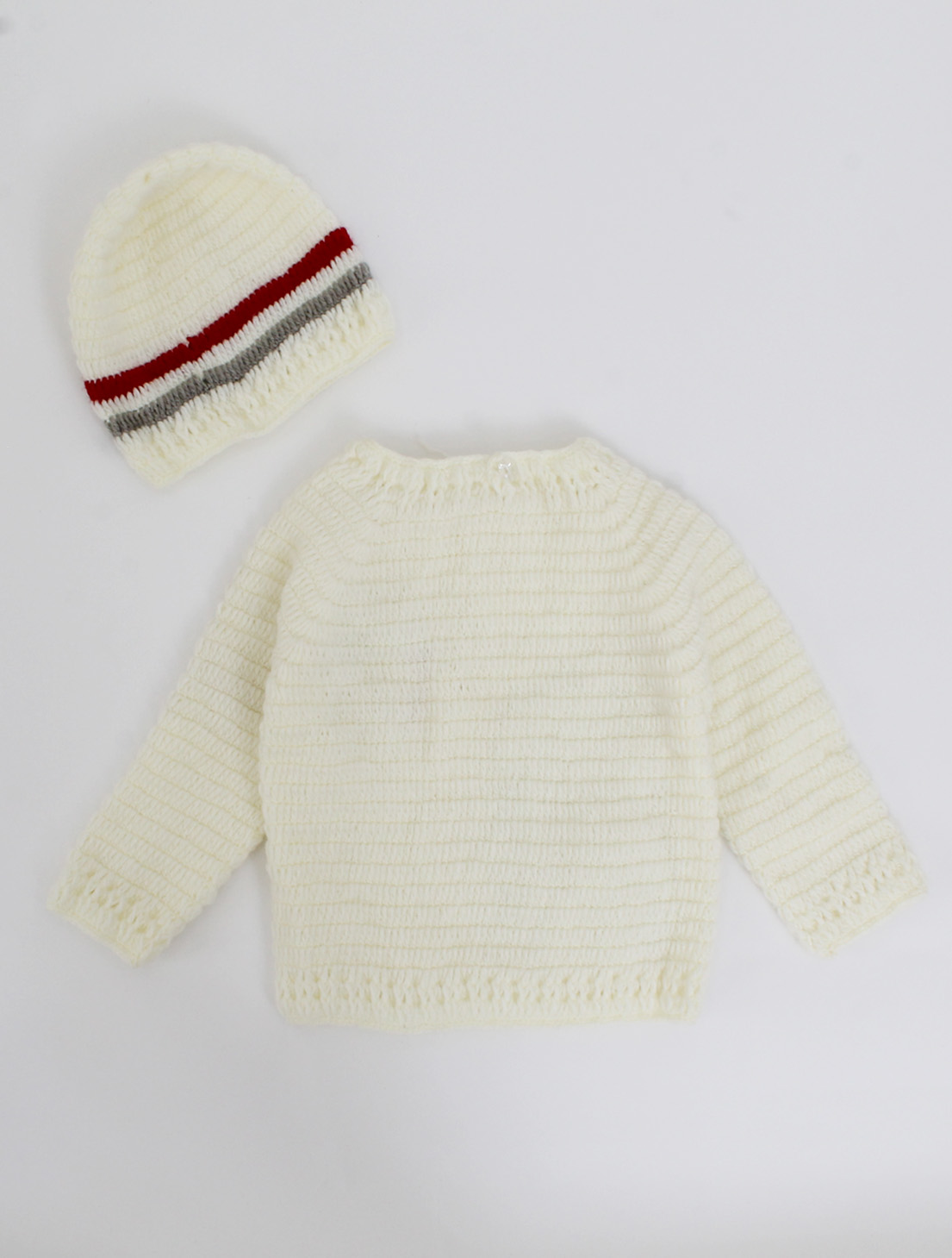 Handmade Crochet Full Sleeves Car Detailing Sweater-Cream