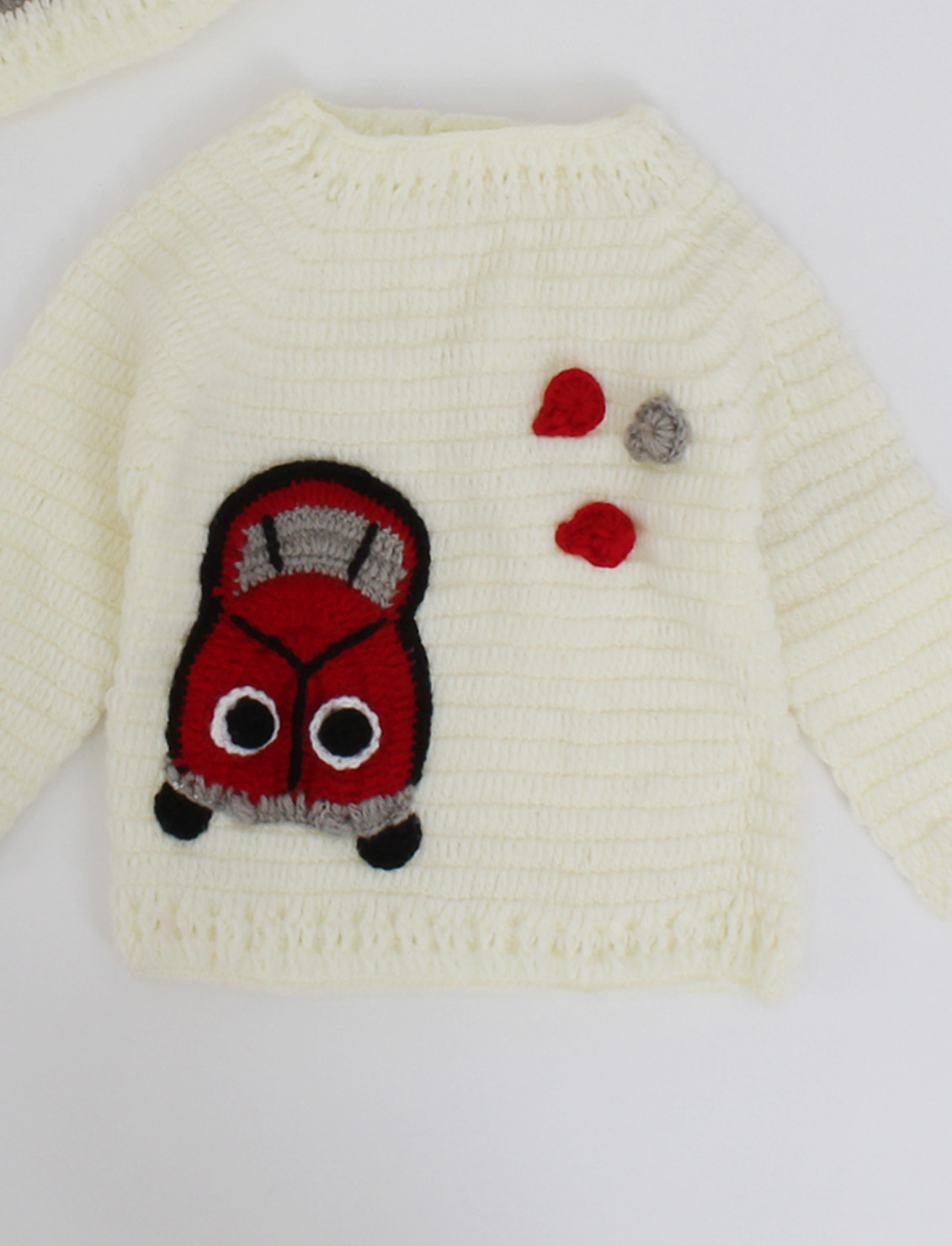 Handmade Crochet Full Sleeves Car Detailing Sweater-Cream