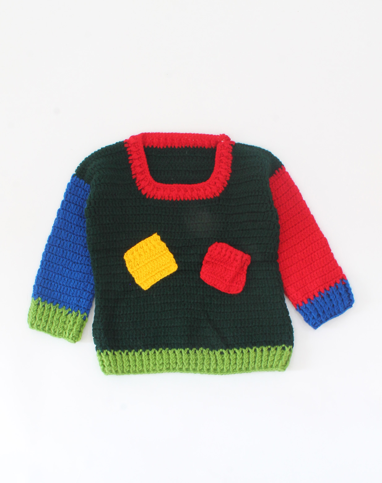 Handmade Crochet Full Sleeves Pocket Design Sweater-Multi