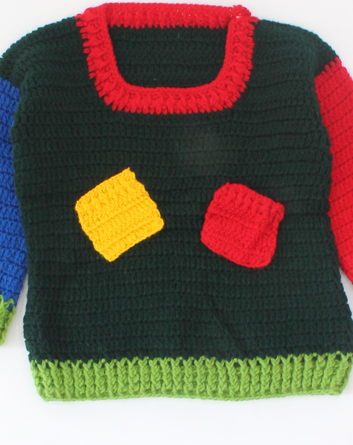 Handmade Crochet Full Sleeves Pocket Design Sweater-Multi