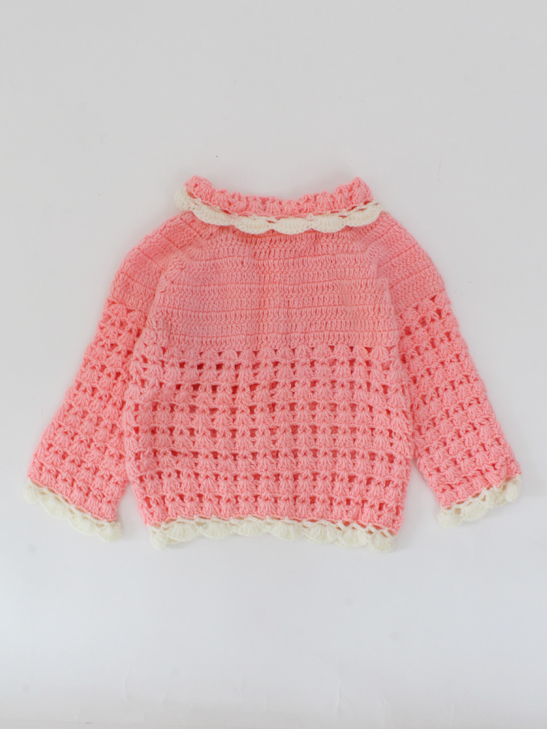 Handmade Crochet Full Sleeves Peter Pan Collar Design Sweater-Peach