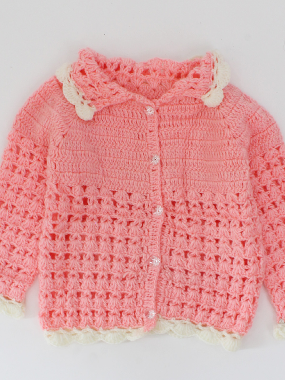 Handmade Crochet Full Sleeves Peter Pan Collar Design Sweater-Peach