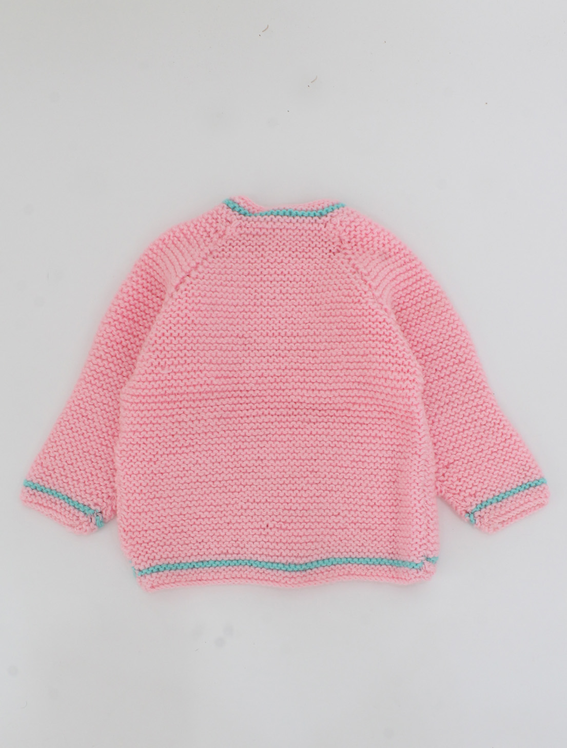 Handmade Full Sleeves Knitted Pocket Detailing Front Openable Sweater-Pink