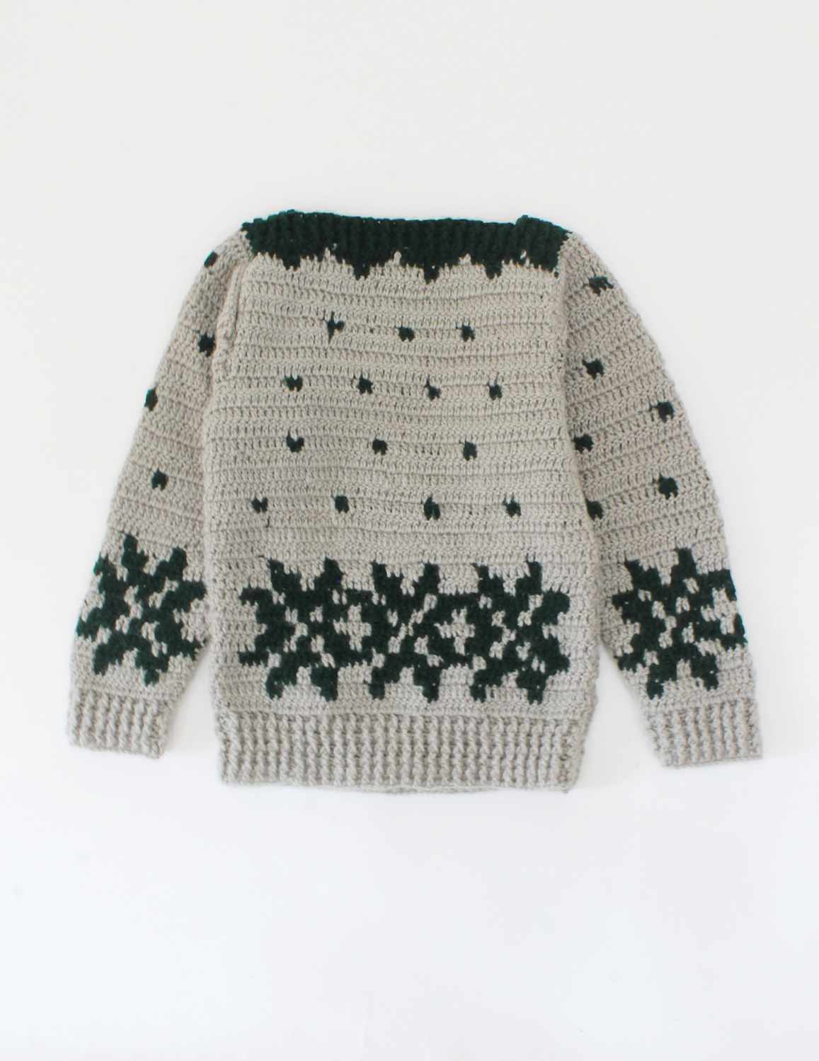 Handmade Full Sleeves Crochet Geomatrical Sweater-Grey & Green