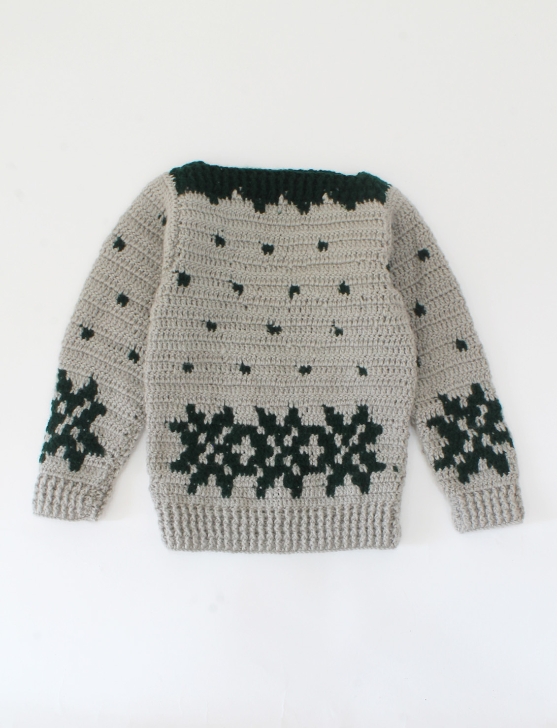 Handmade Full Sleeves Crochet Geomatrical Sweater-Grey & Green