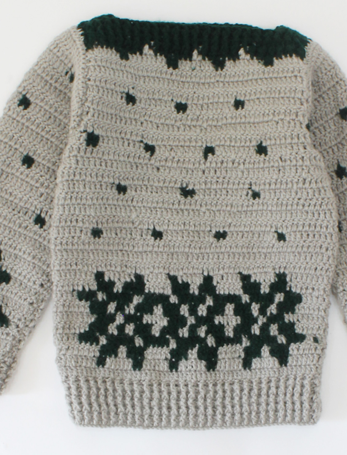 Handmade Full Sleeves Crochet Geomatrical Sweater-Grey & Green