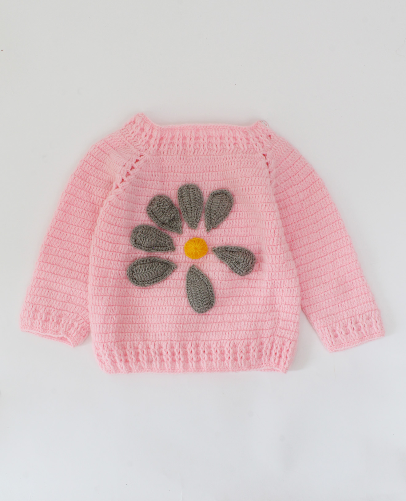 Handmade Full Sleeves Crochet Petals Design Sweater-Pink