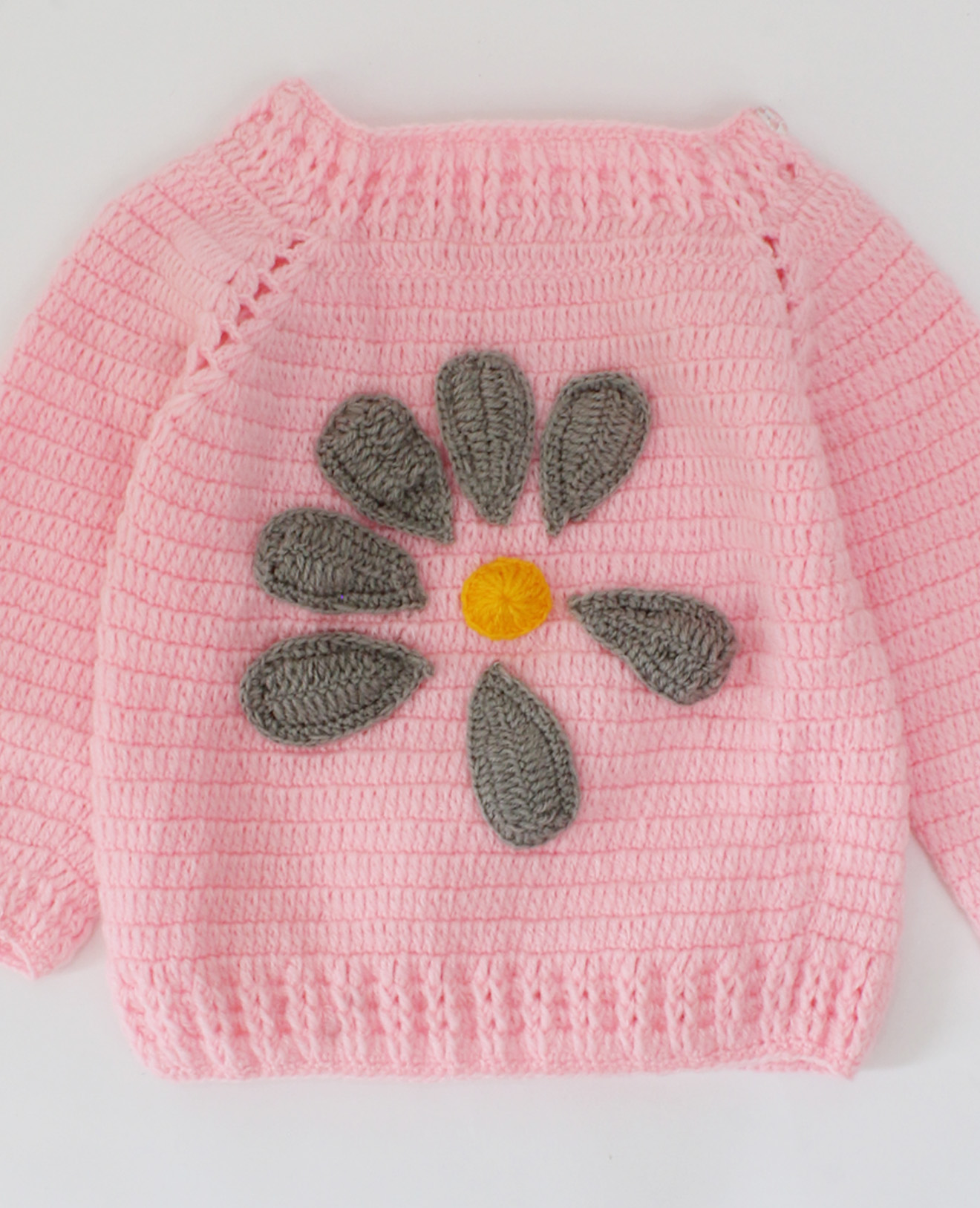 Handmade Full Sleeves Crochet Petals Design Sweater-Pink