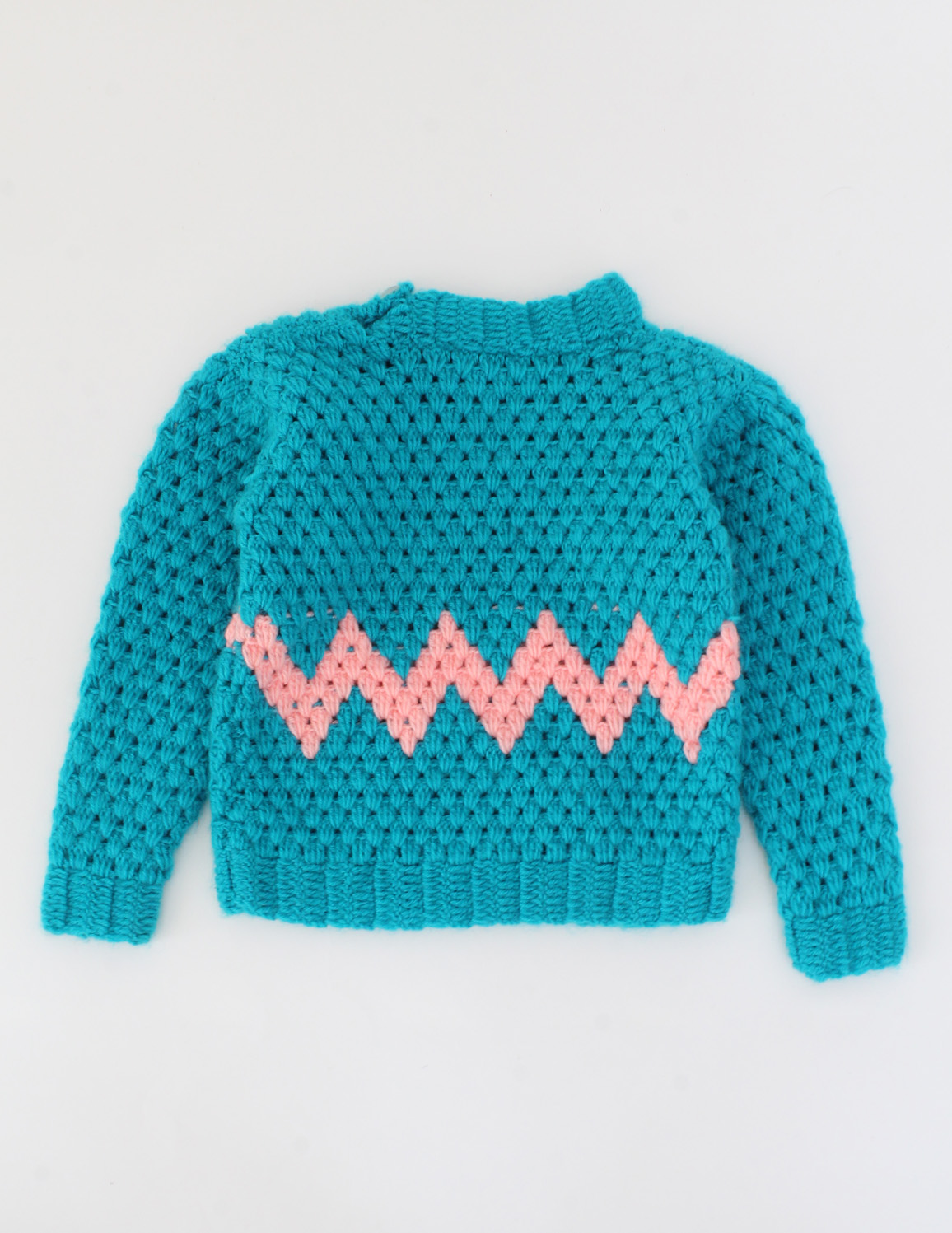 Handmade Full Sleeves Crochet Zigzag Design Sweater- Green