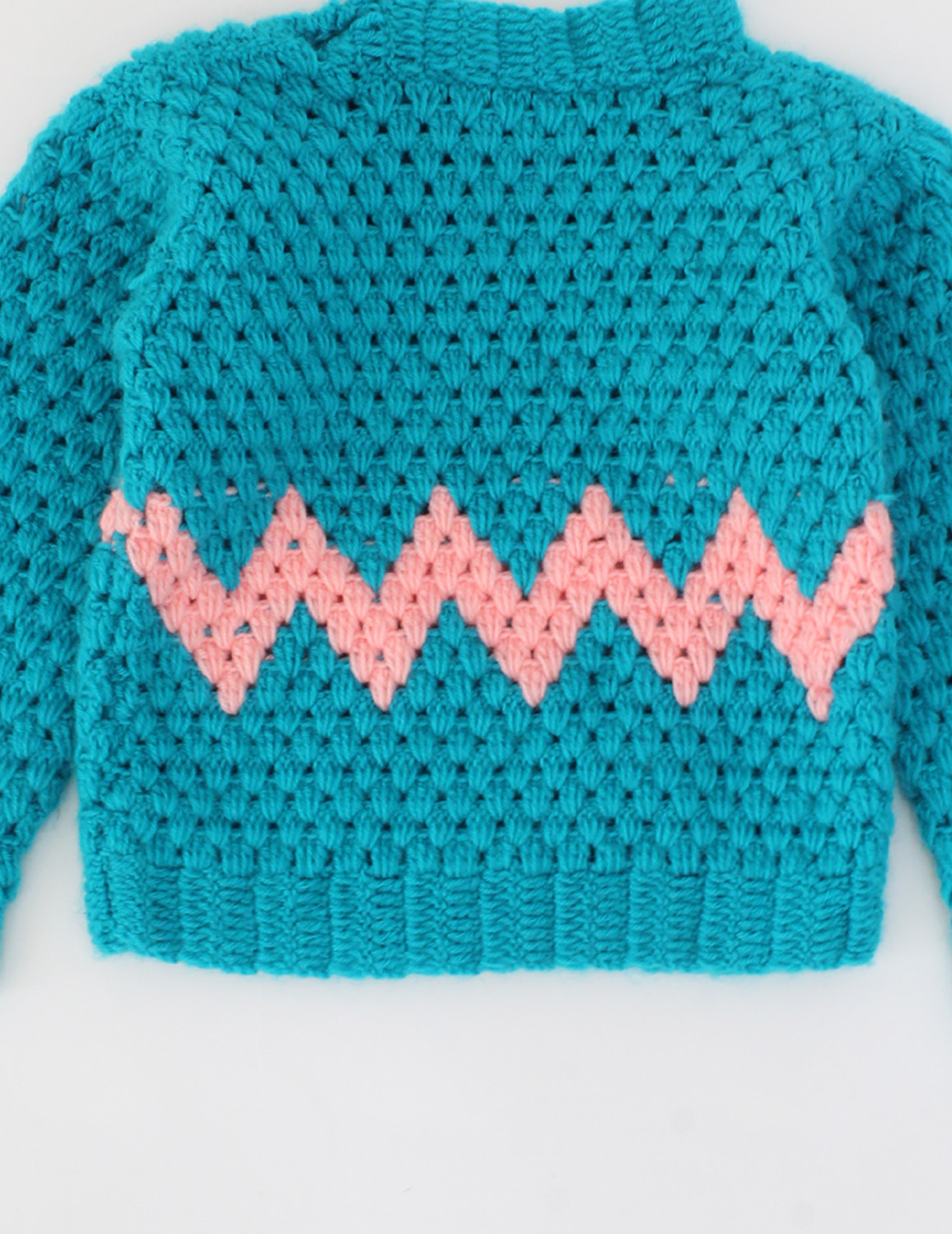 Handmade Full Sleeves Crochet Zigzag Design Sweater- Green