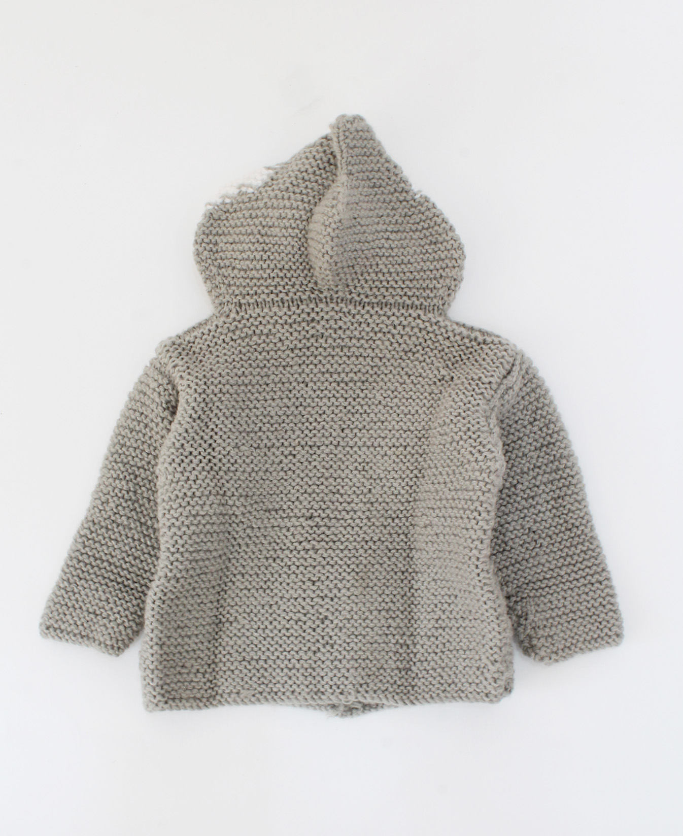 Handmade Full Sleeves Knitted Penguin Design Hooded Cardigan-Grey & White