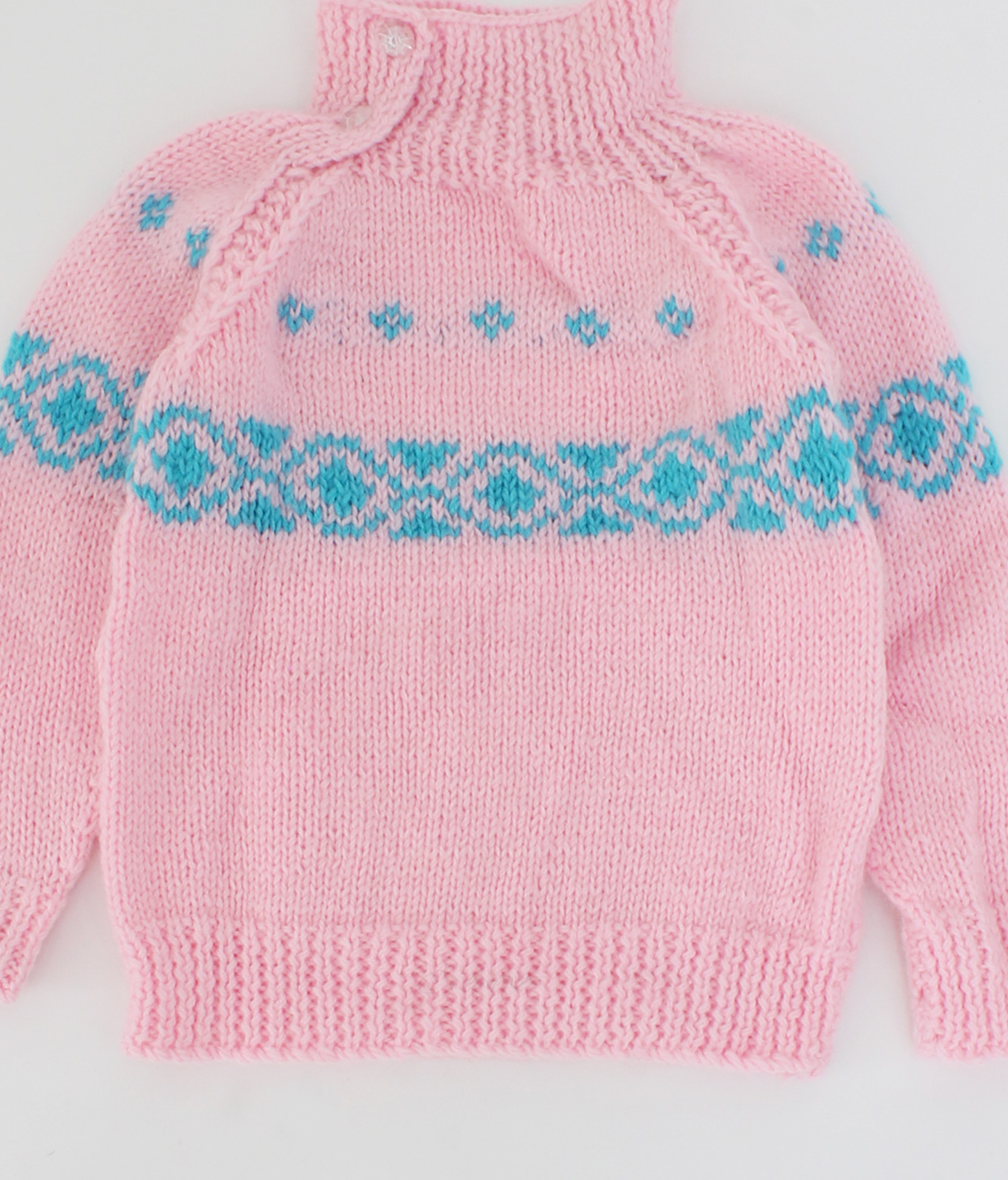 Handmade Full Sleeves Knitted Geomatrical Design Sweater-Pink