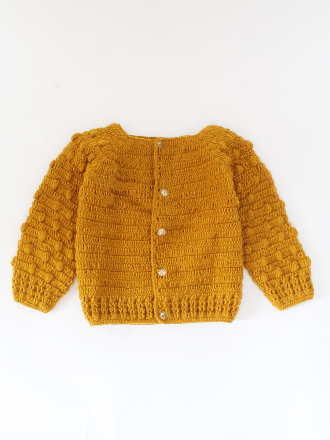 Woonie Handmade Crochet Self Design Sweater With Bubbles Sleeves-Brown