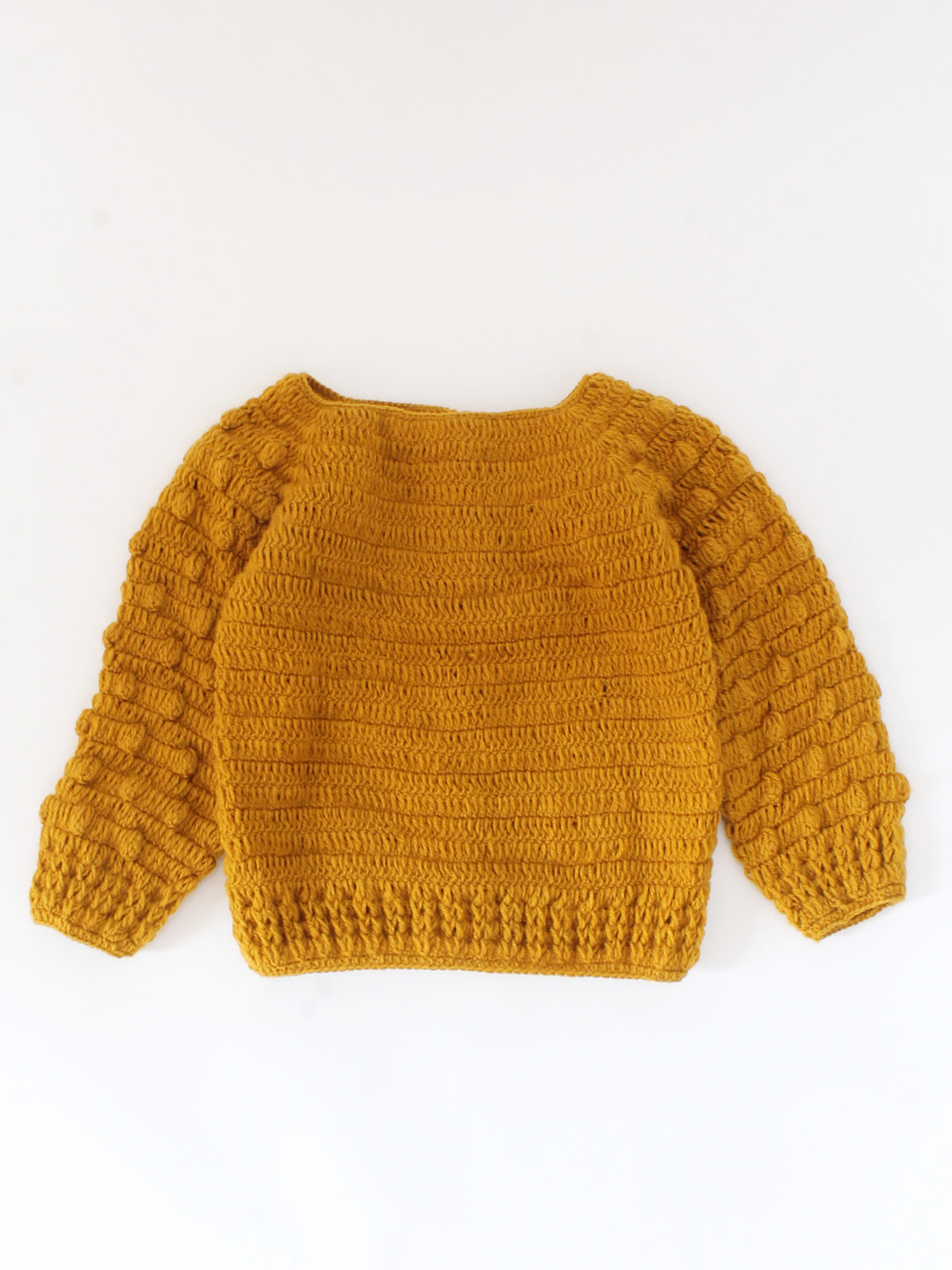 Woonie Handmade Crochet Self Design Sweater With Bubbles Sleeves-Brown