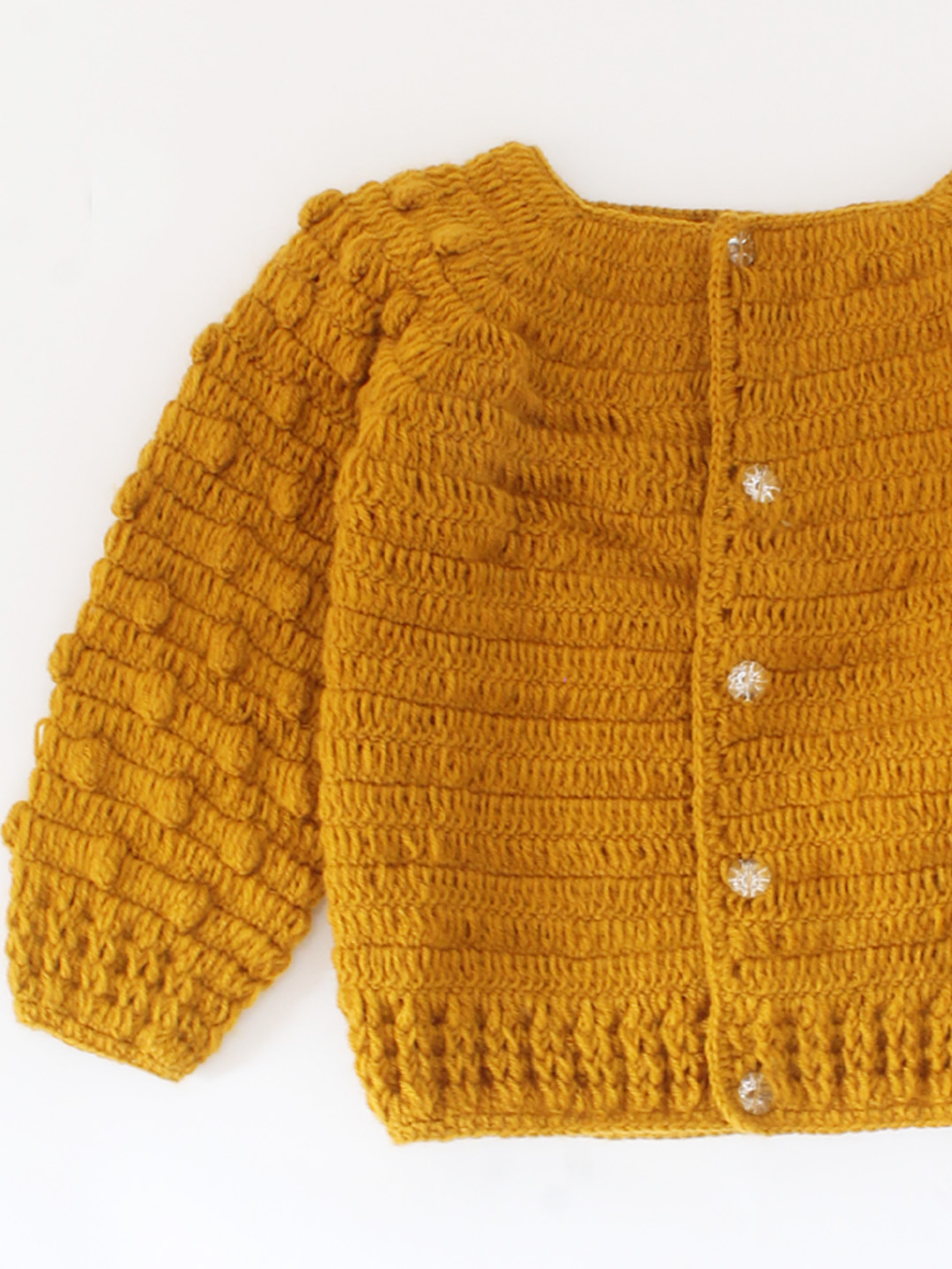 Woonie Handmade Crochet Self Design Sweater With Bubbles Sleeves-Brown