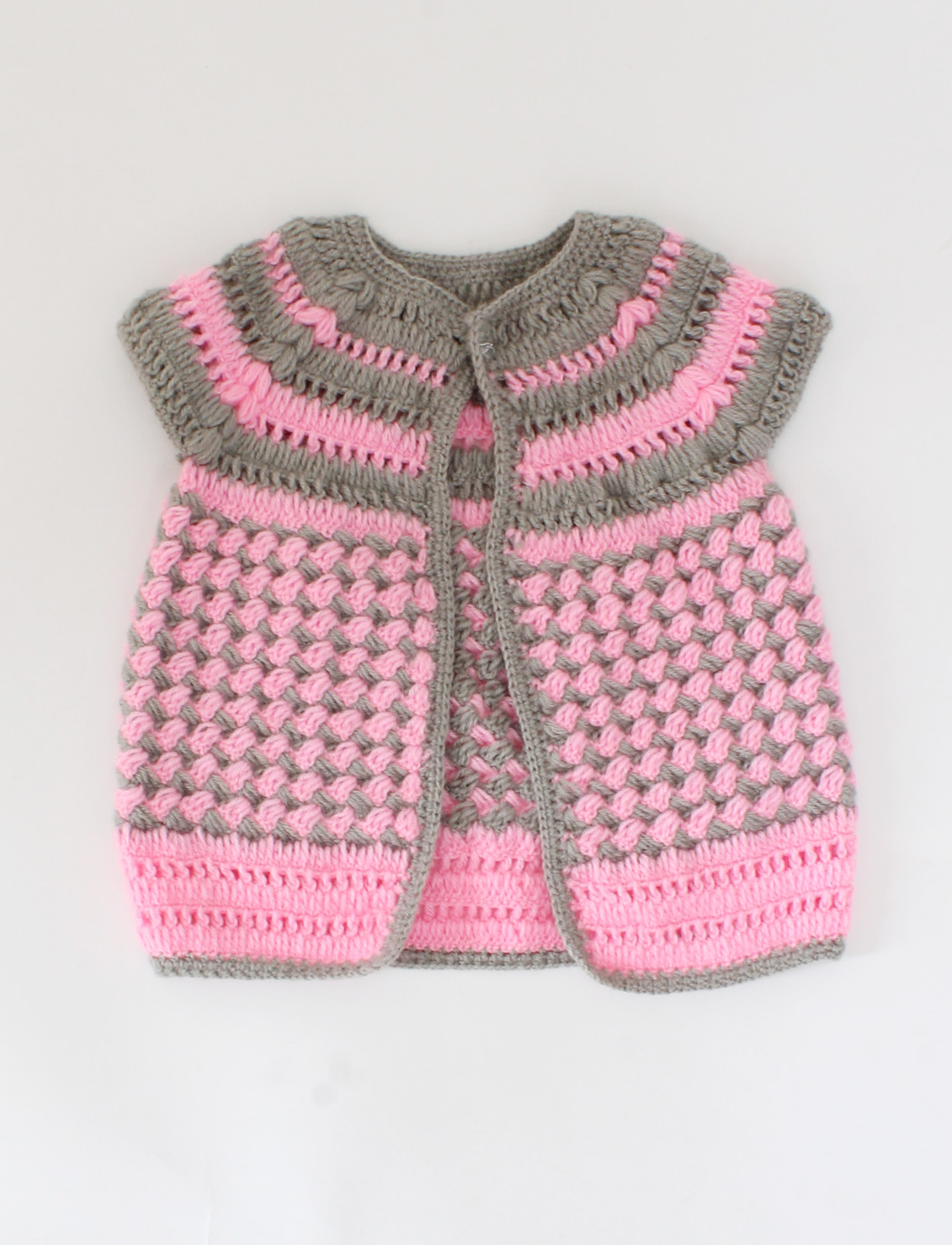 Woonie Handmade Crochet Full Sleeves Dual Colour Sweater-Pink