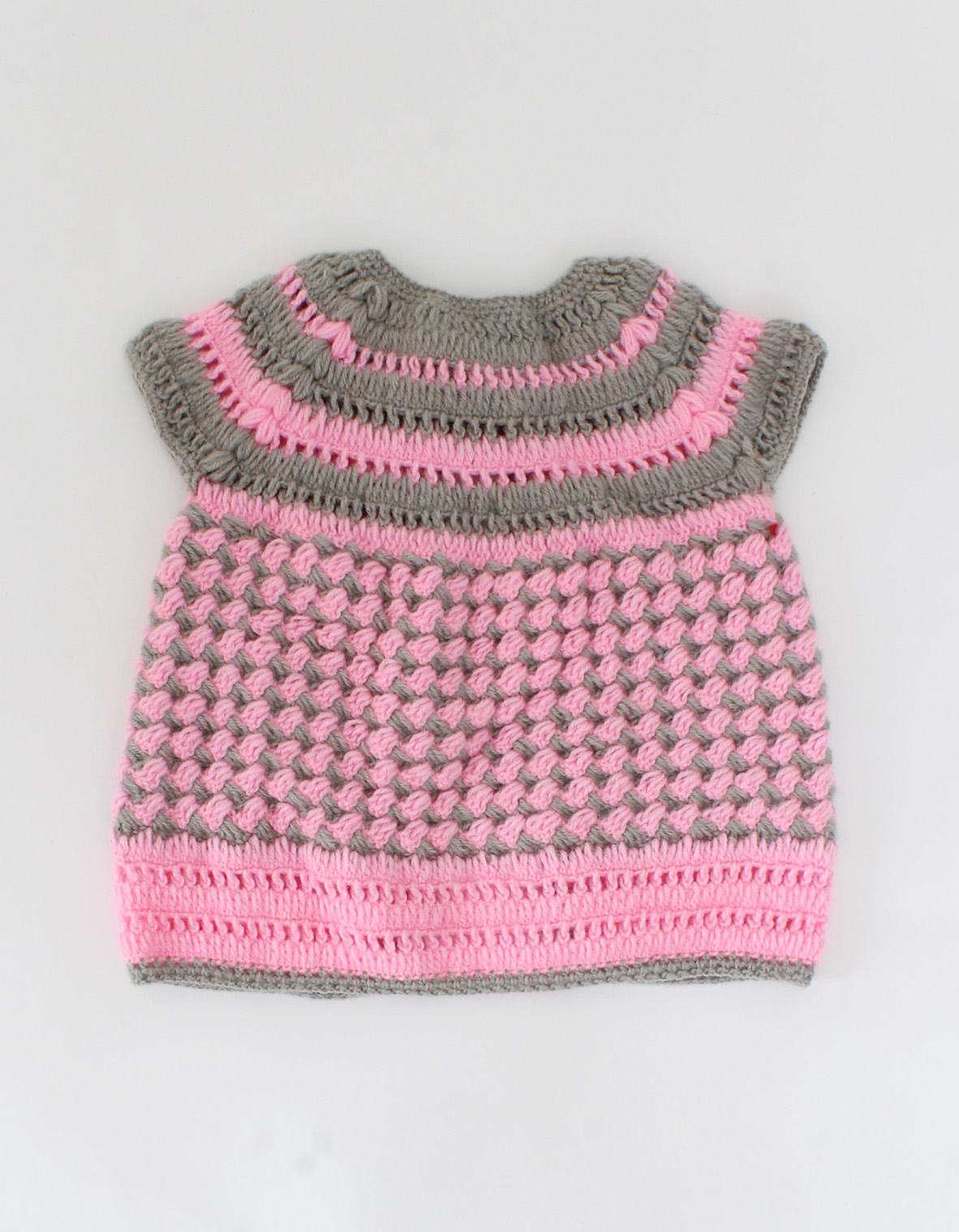 Woonie Handmade Crochet Full Sleeves Dual Colour Sweater-Pink