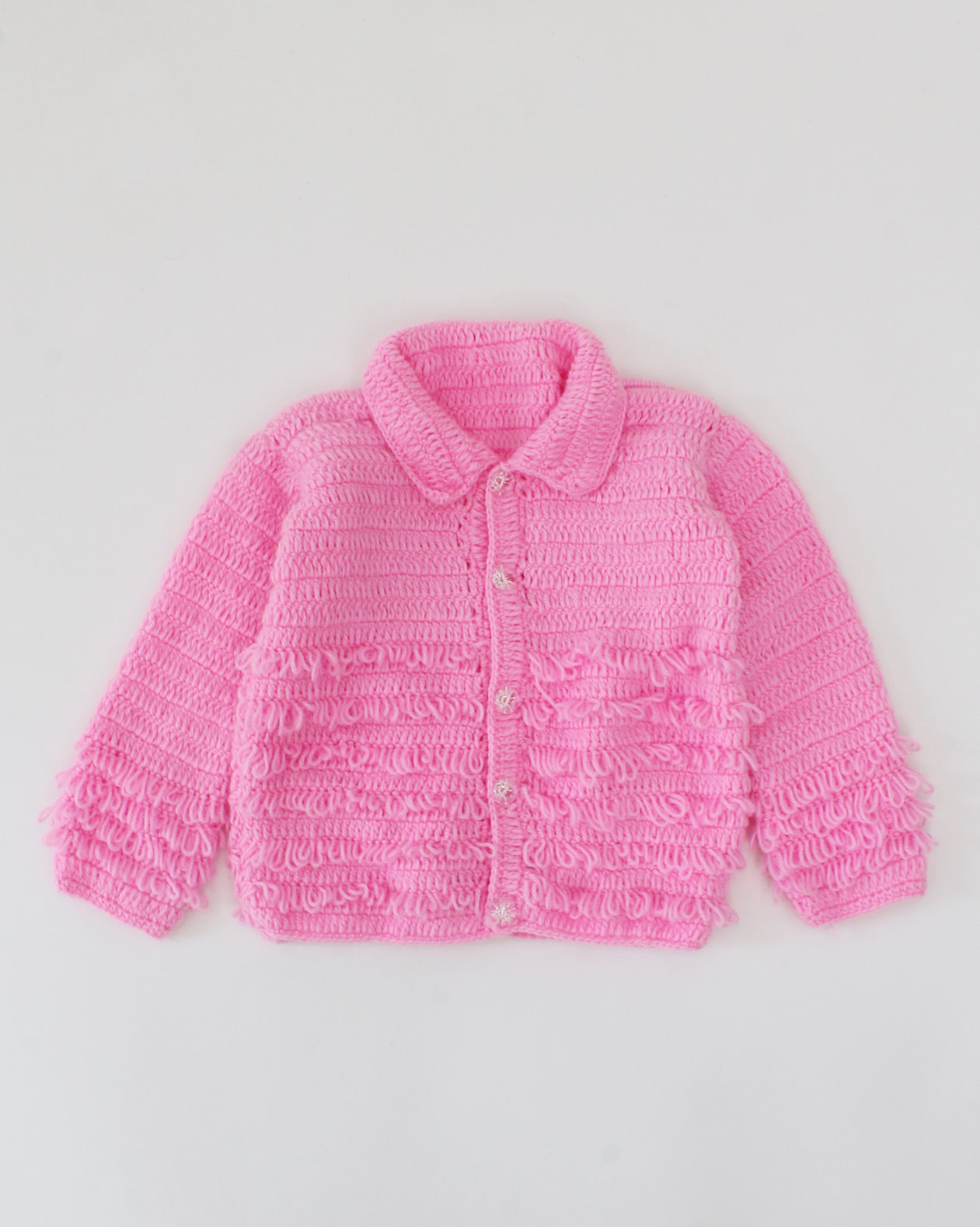Woonie Handmade Full Sleeves Loop Pattern Sweater-Pink