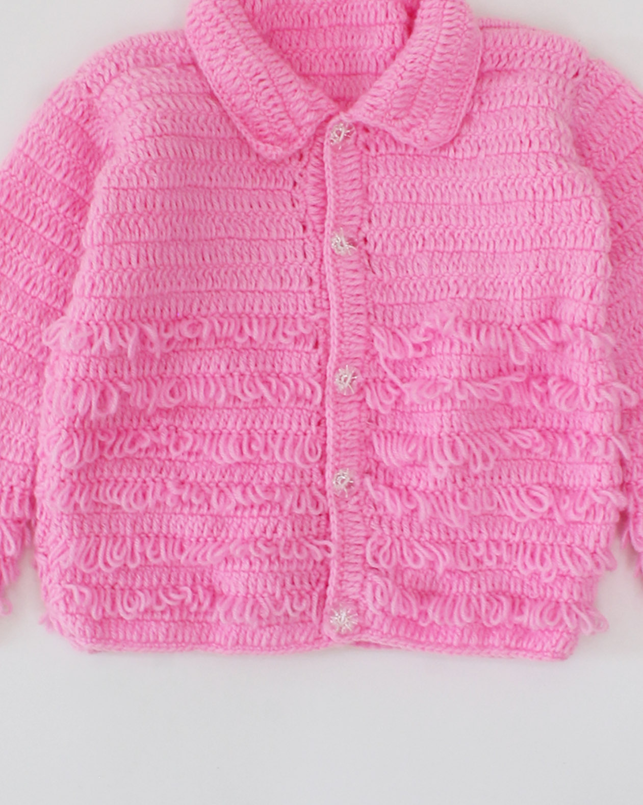Woonie Handmade Full Sleeves Loop Pattern Sweater-Pink