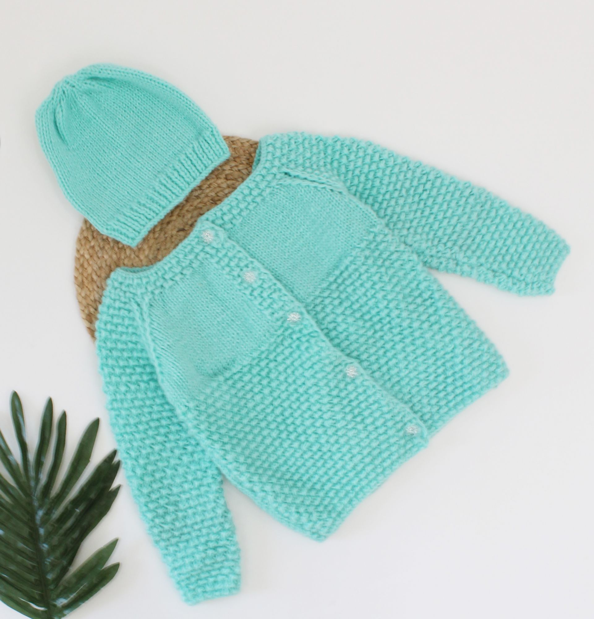 Woonie Handmade Self Design Knitted Sweater with Cap-Green
