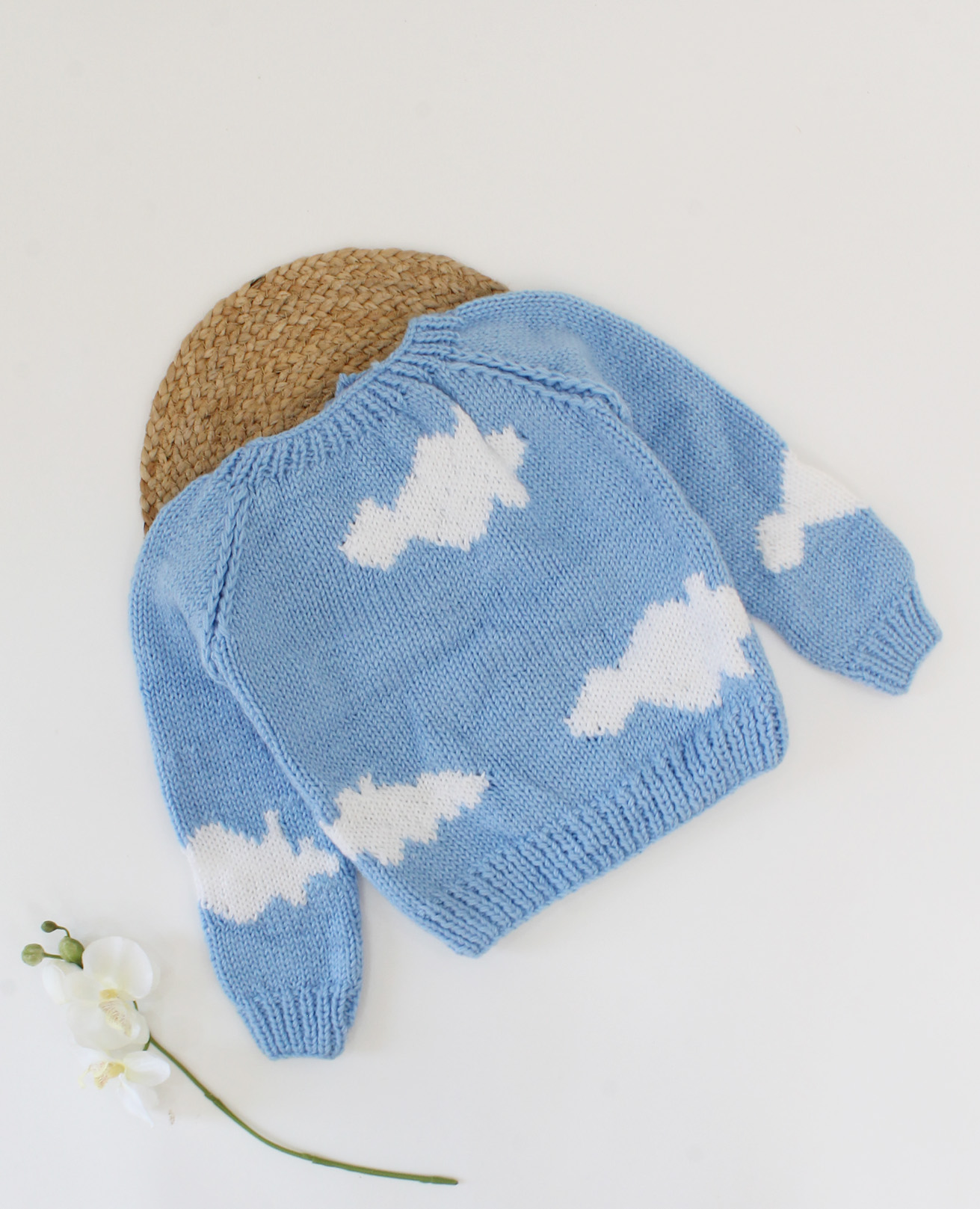 Woonie Handmade Full Sleeves Clouds Design Sweater-Blue