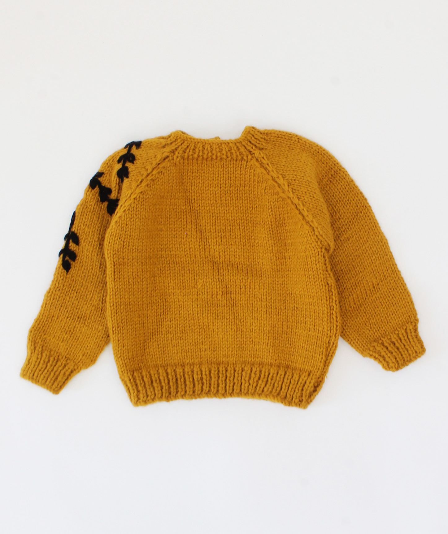 Woonie Handmade Full Sleeves Embroidered Knitted Sweater-Mustard