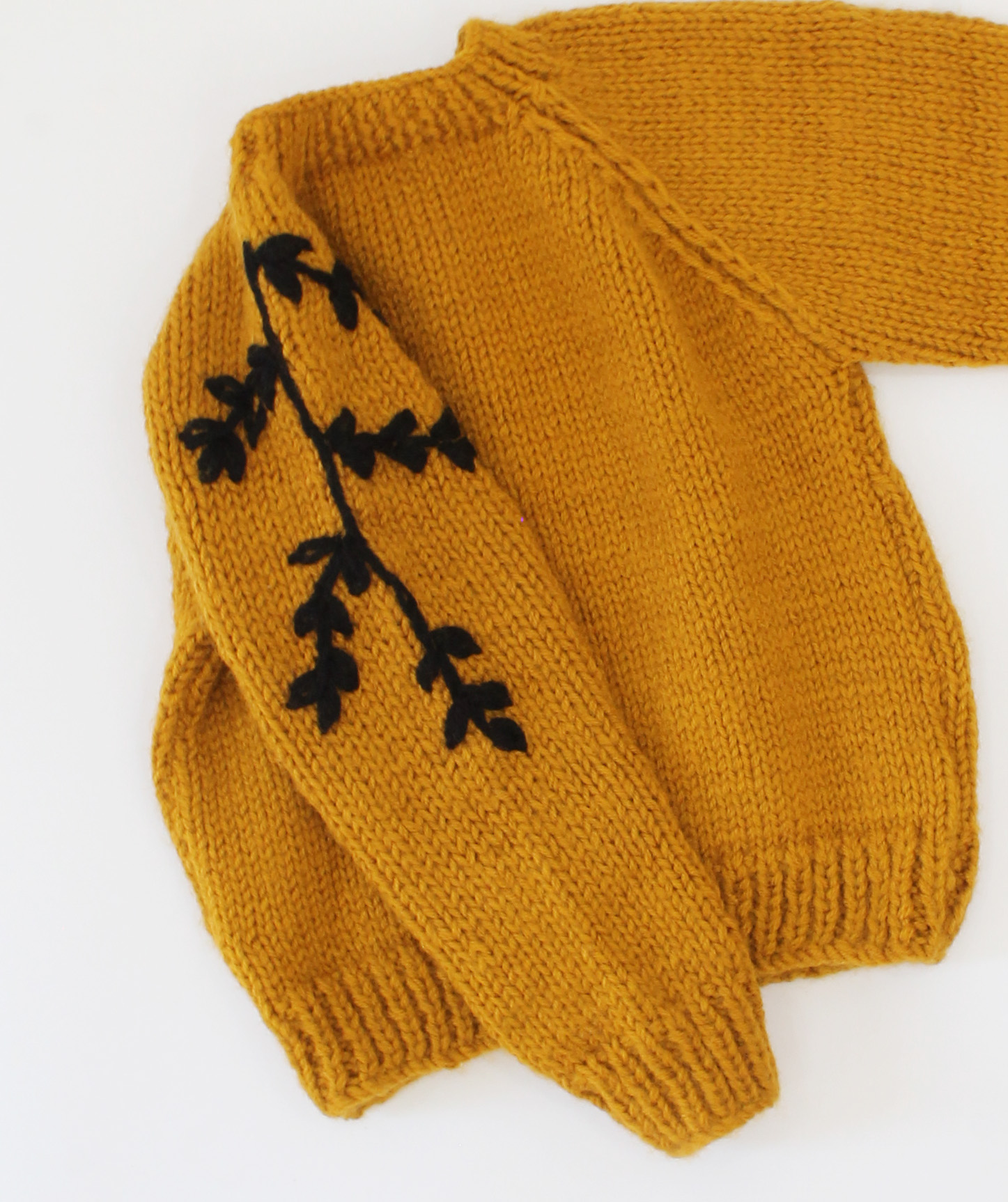 Woonie Handmade Full Sleeves Embroidered Knitted Sweater-Mustard
