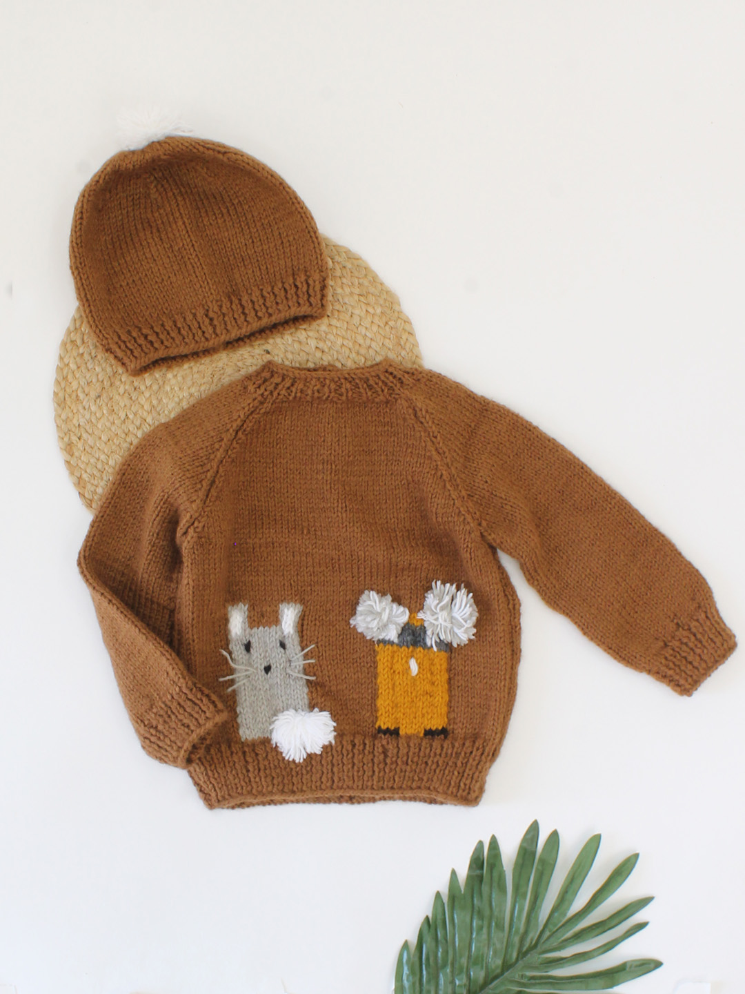Woonie Handknitted Character Sweater with Cap- Brown