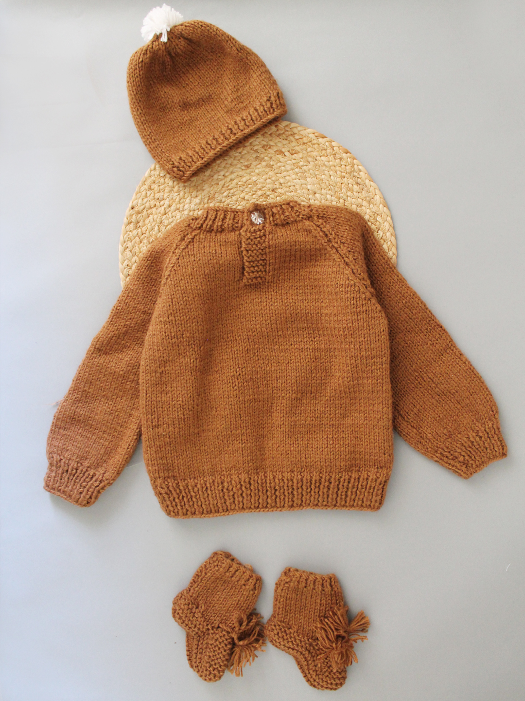 Woonie Handknitted Character Sweater with Cap- Brown