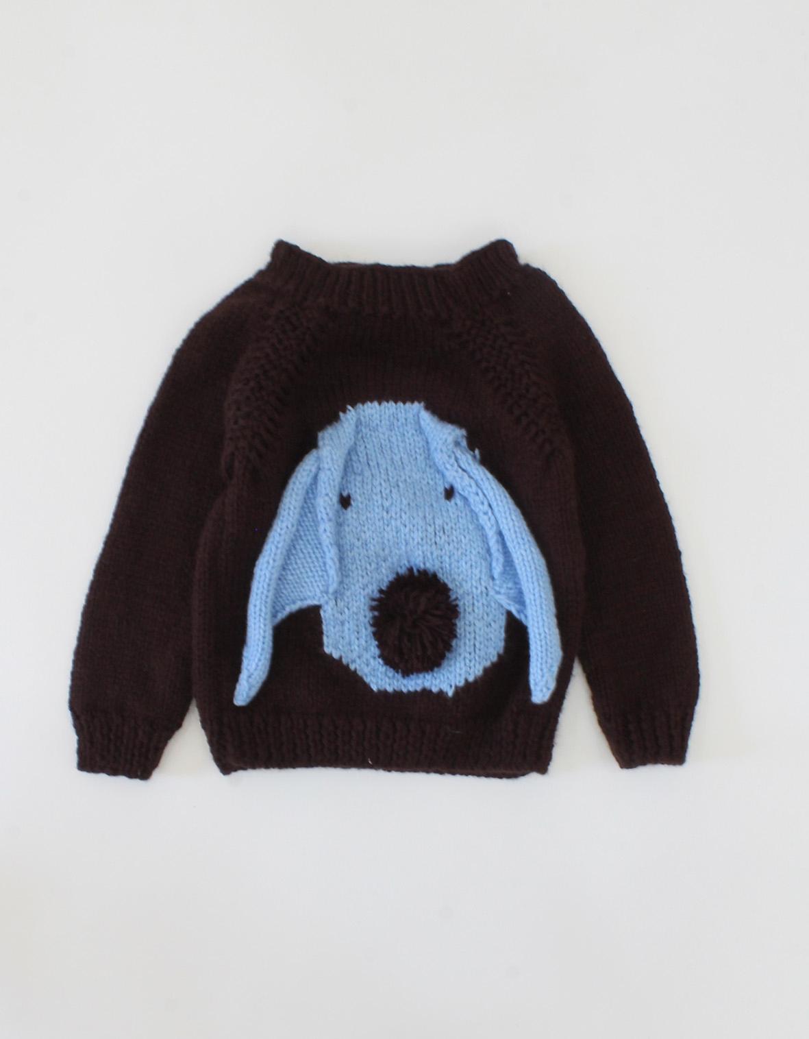 Woonie Handmade Dog Face Detailing Knitted Sweater With Reglan Sleeves-Dark Brown