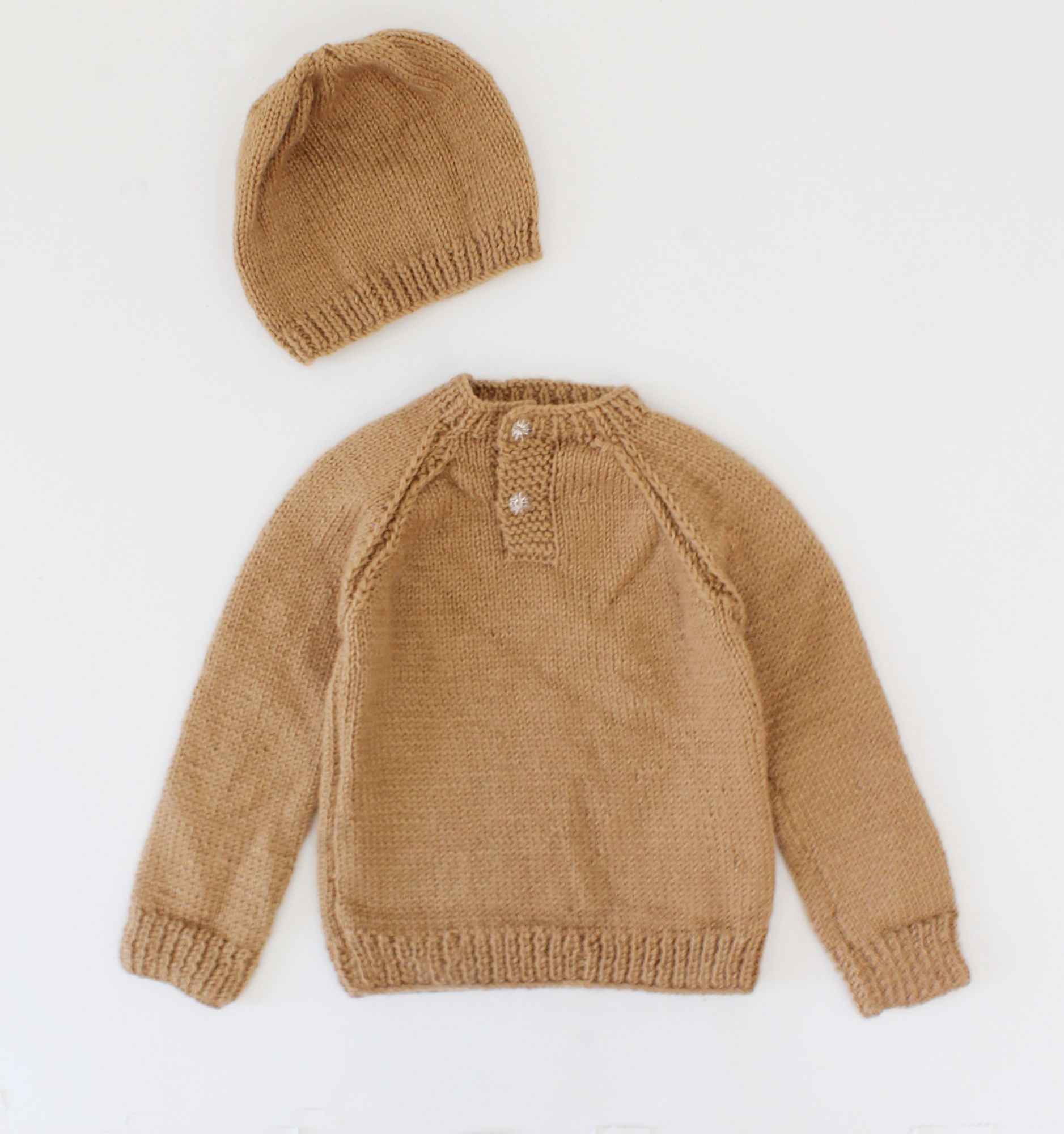 Woonie Handmade Full Sleeves Fun Knitted Sweater With Cap-Beige