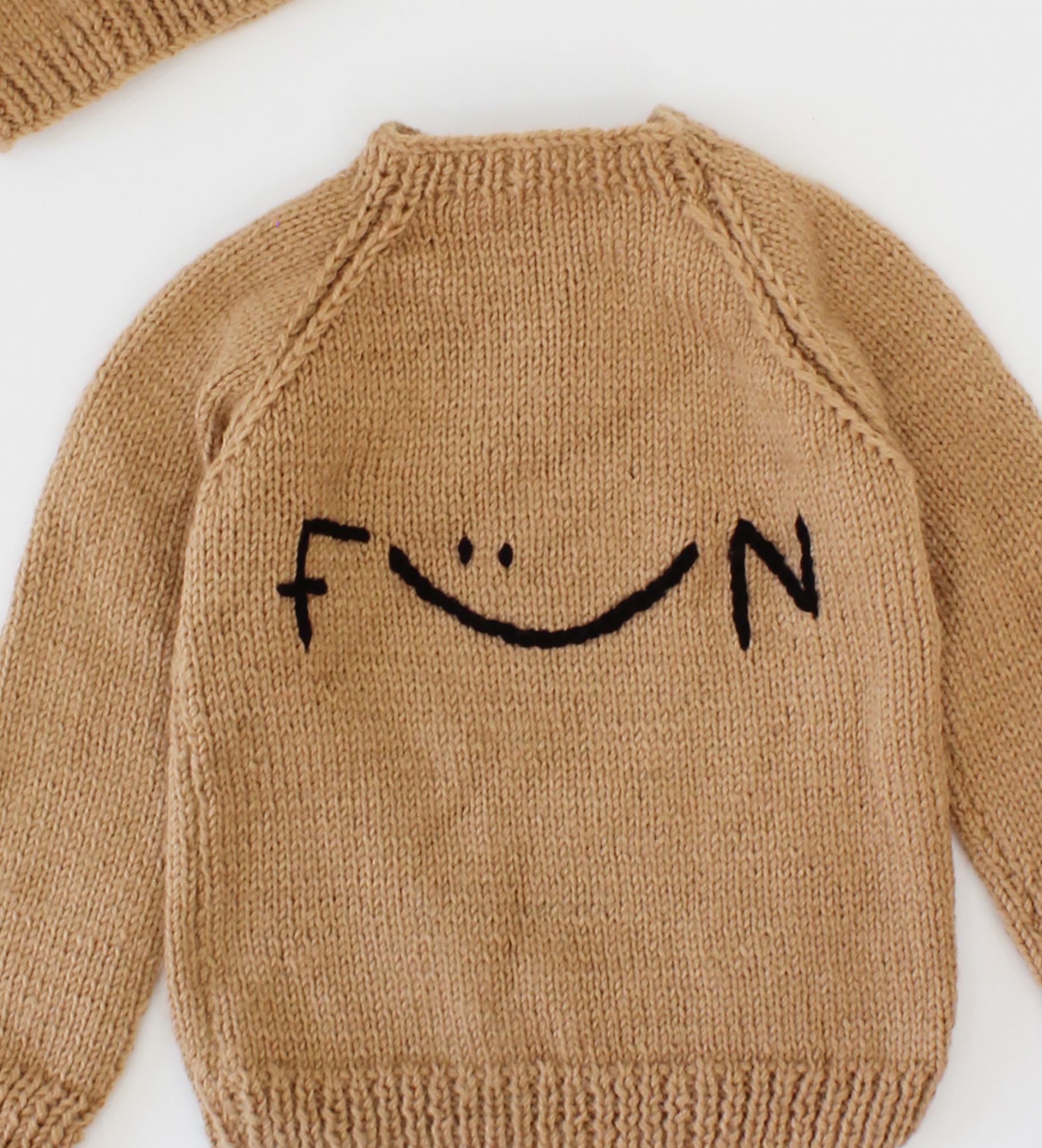 Woonie Handmade Full Sleeves Fun Knitted Sweater With Cap-Beige