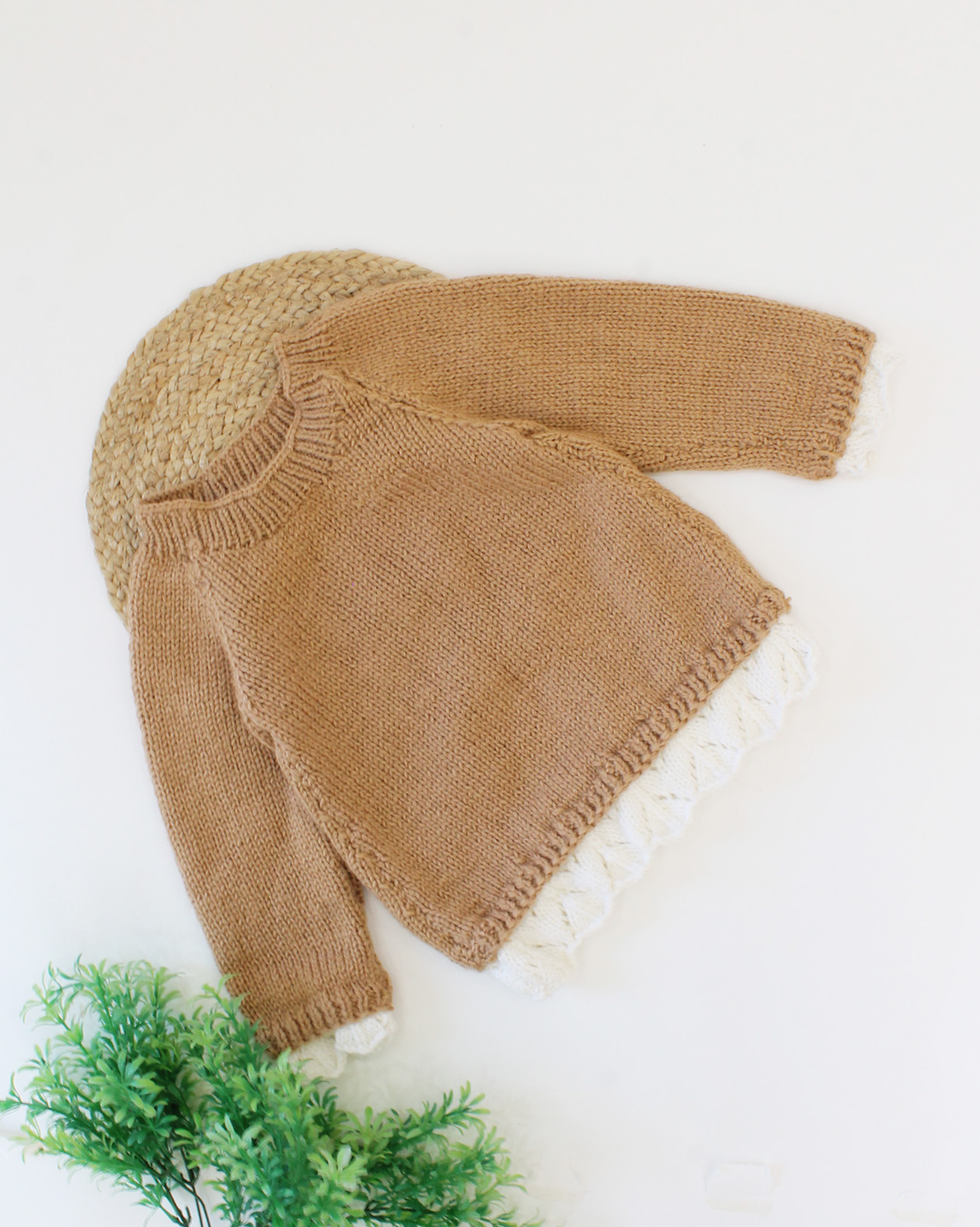 Woonie Handmade Full Sleeves Self Design Sweater-Beige