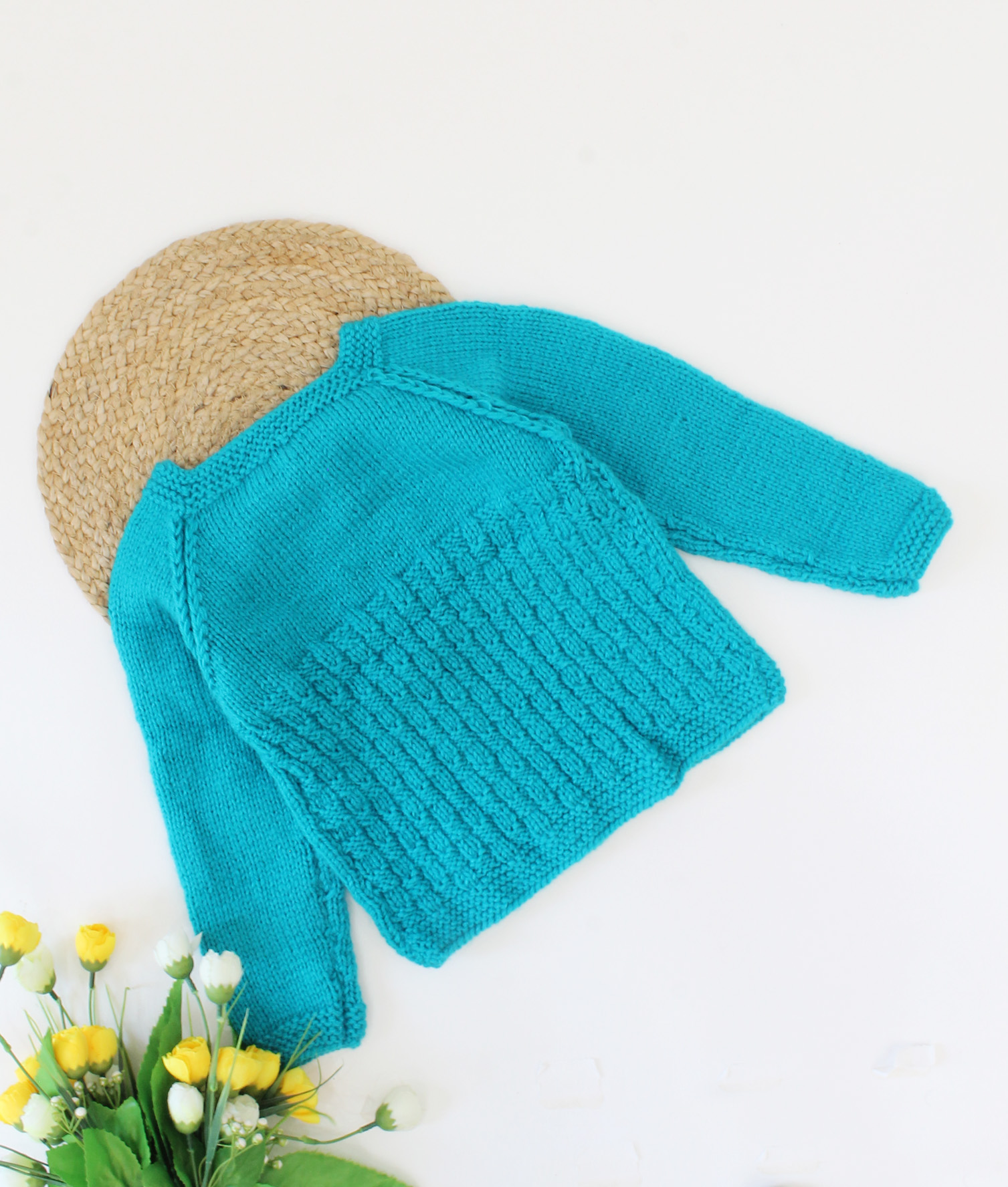 Woonie Handmade Cable Knitting Sweater With Reglan Sleeves-Blue