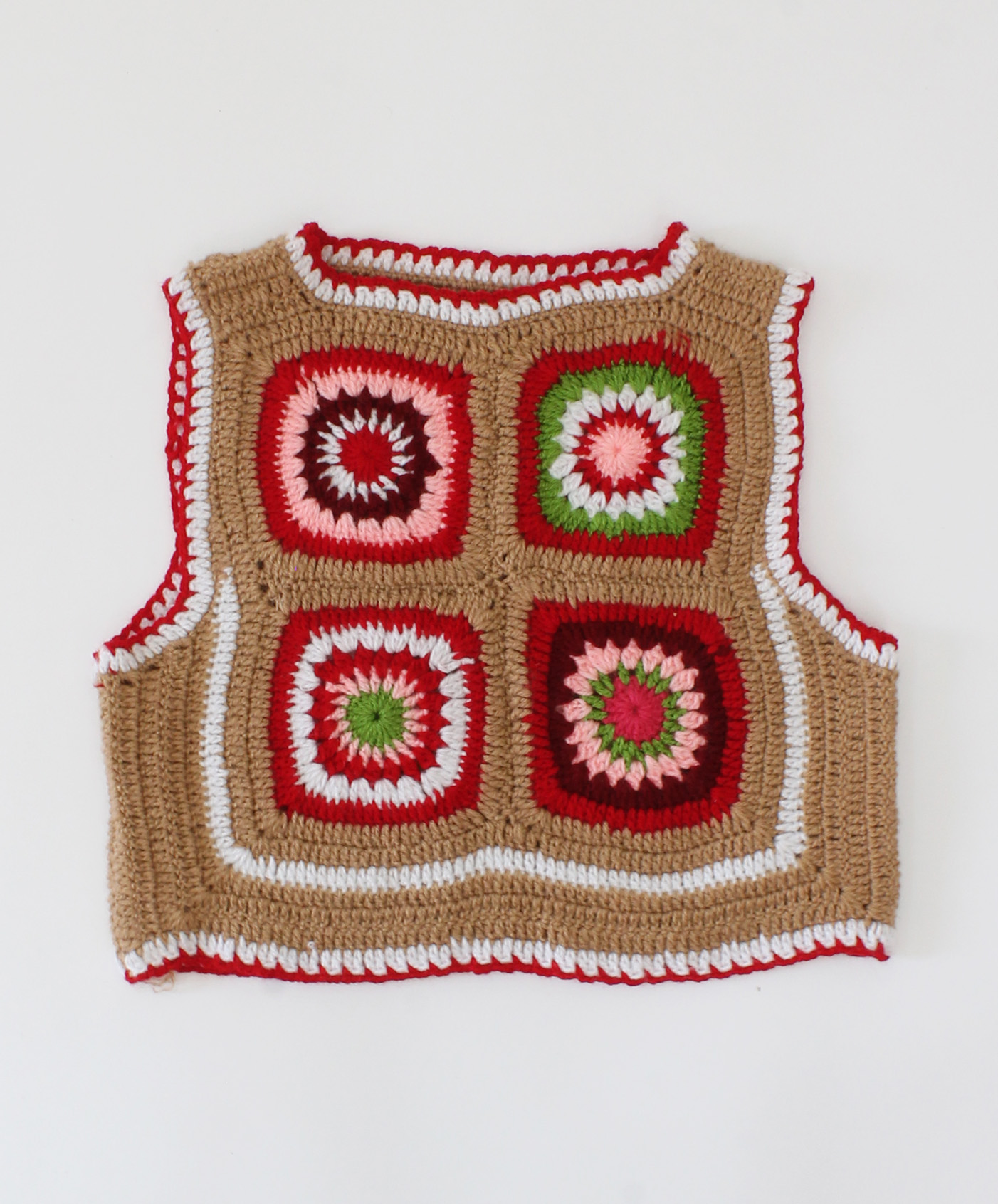 Woonie Handmade Sleeveless Multicolour Granny Square Sweater-Multicolour