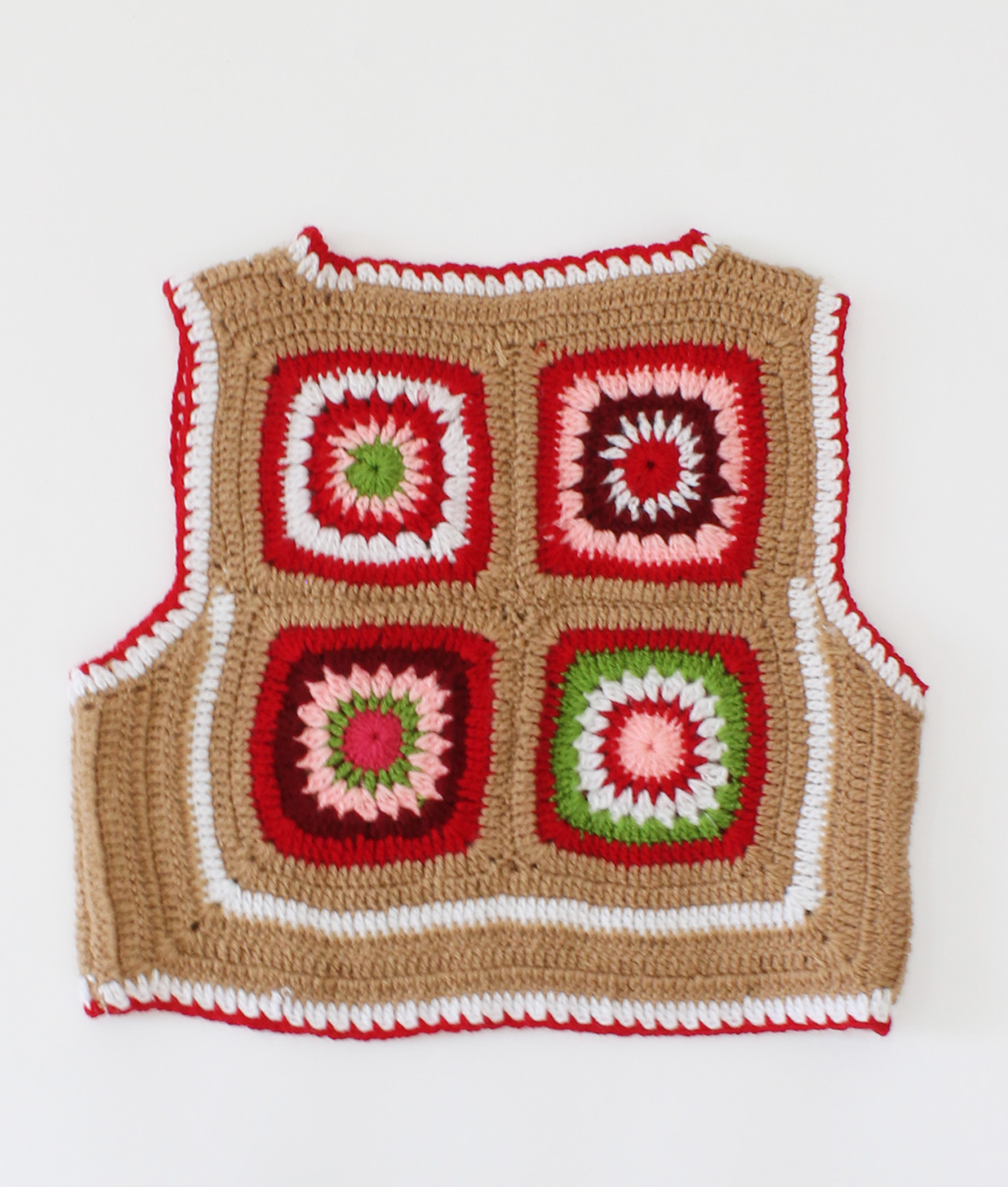 Woonie Handmade Sleeveless Multicolour Granny Square Sweater-Multicolour