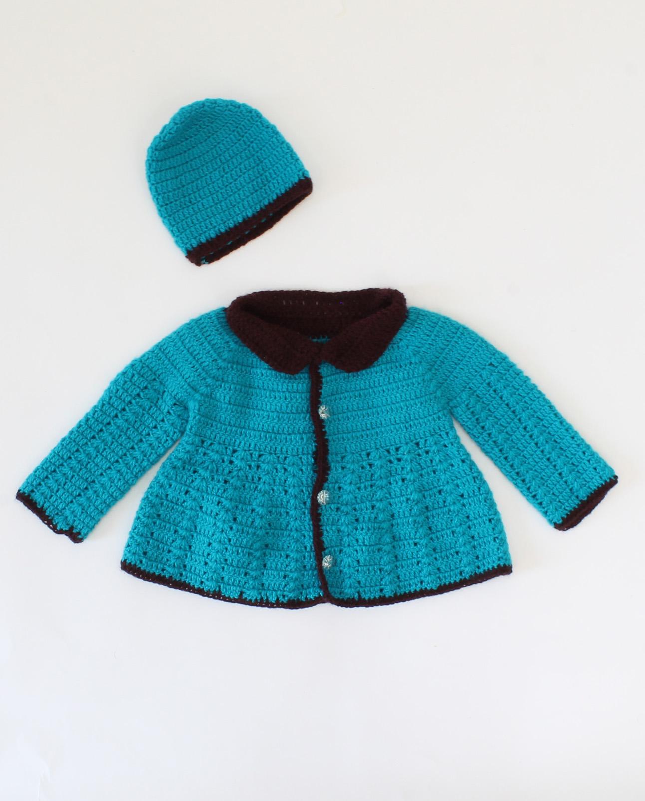 Woonie Handmade Full Sleeves Open Knitting Sweater With Cap For Girls-Green
