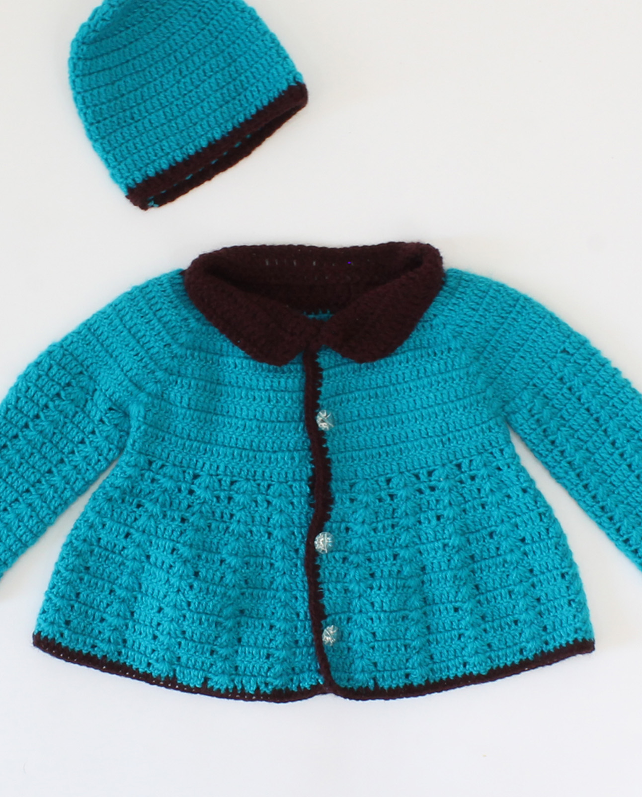 Woonie Handmade Full Sleeves Open Knitting Sweater With Cap For Girls-Green