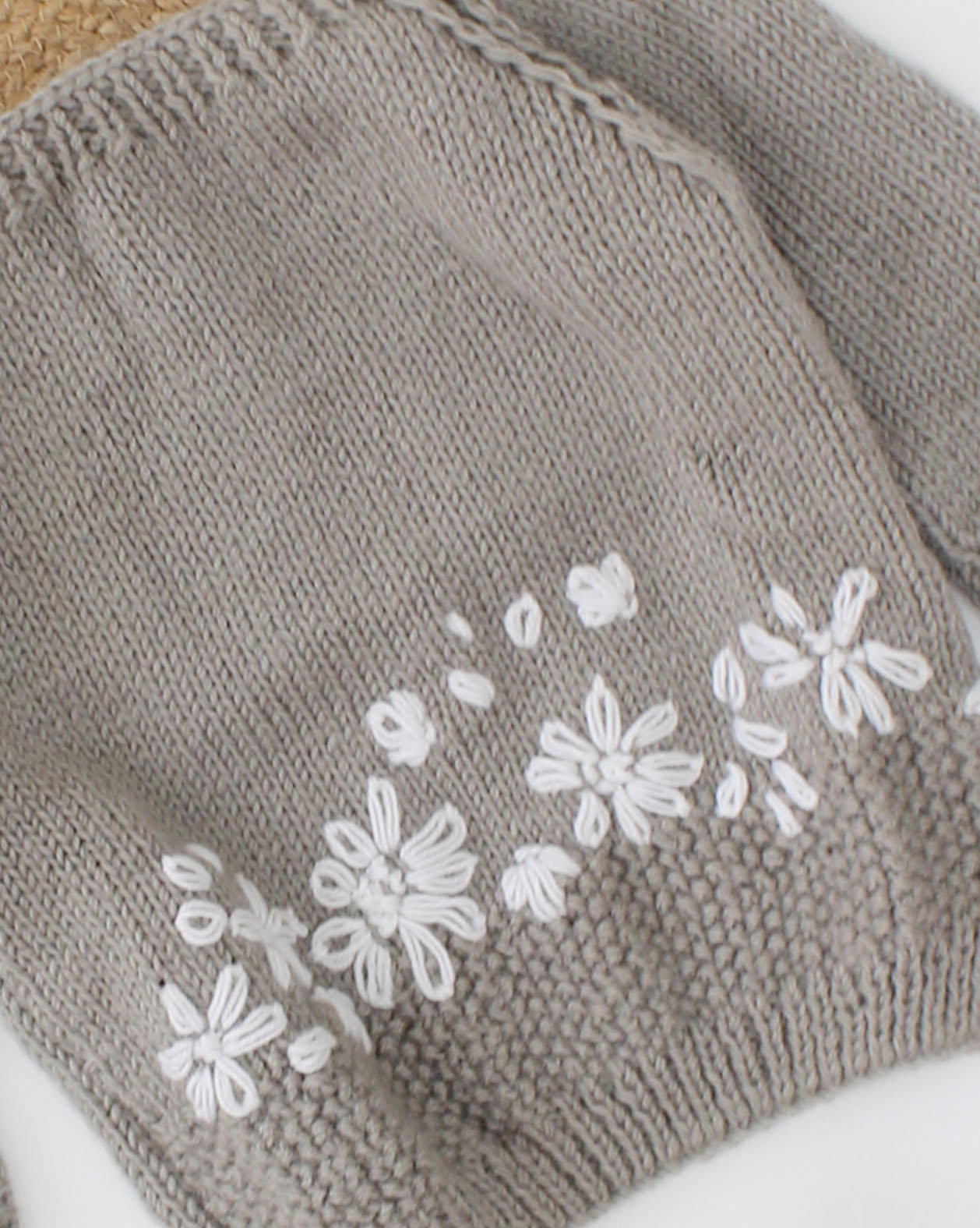 Woonie Full Sleeves Handmade Embroidered Sweater - Grey