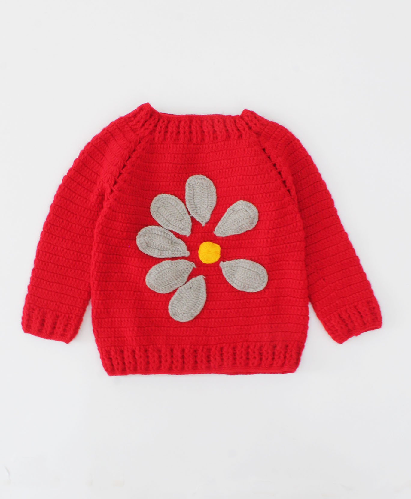 Woonie Full Sleeves Handmade Petals Design Sweater-Red